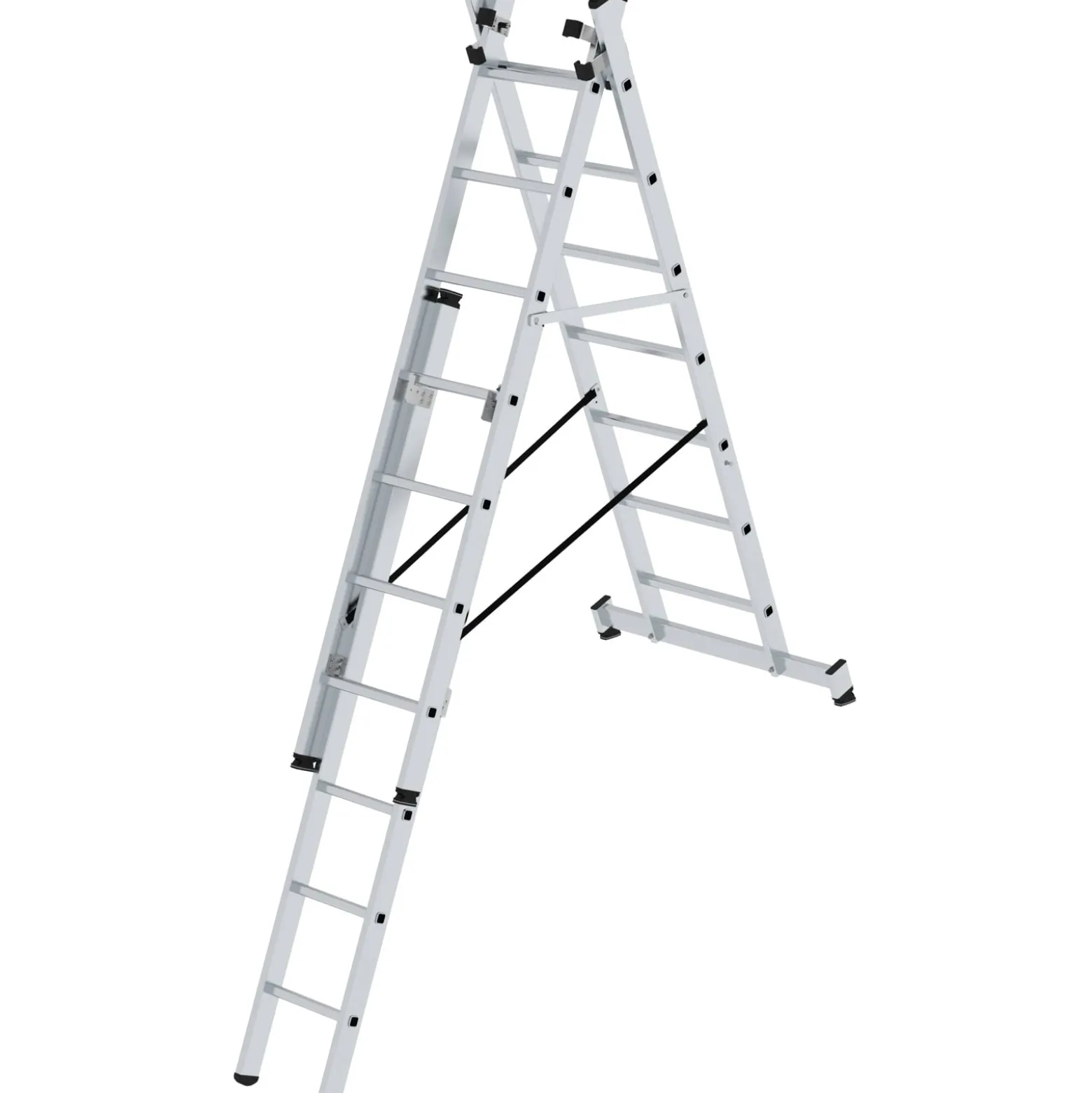Günzburger Steigtechnik Mehrzweckleiter 3tlg. mit nivello-Traverse 3 x 7 Sprossen - 011107