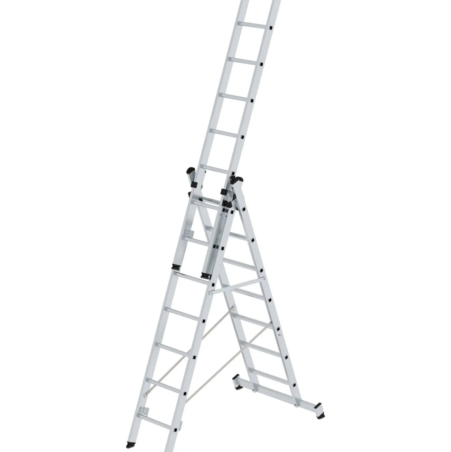 Günzburger Steigtechnik Mehrzweckleiter 3tlg. mit nivello-Traverse 3 x 7 Sprossen - 011107