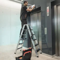 Günzburger Steigtechnik Stufen-Stehleiter beidseitig begehbar mit clip-step relax 2 x 3 Stufen - 042206