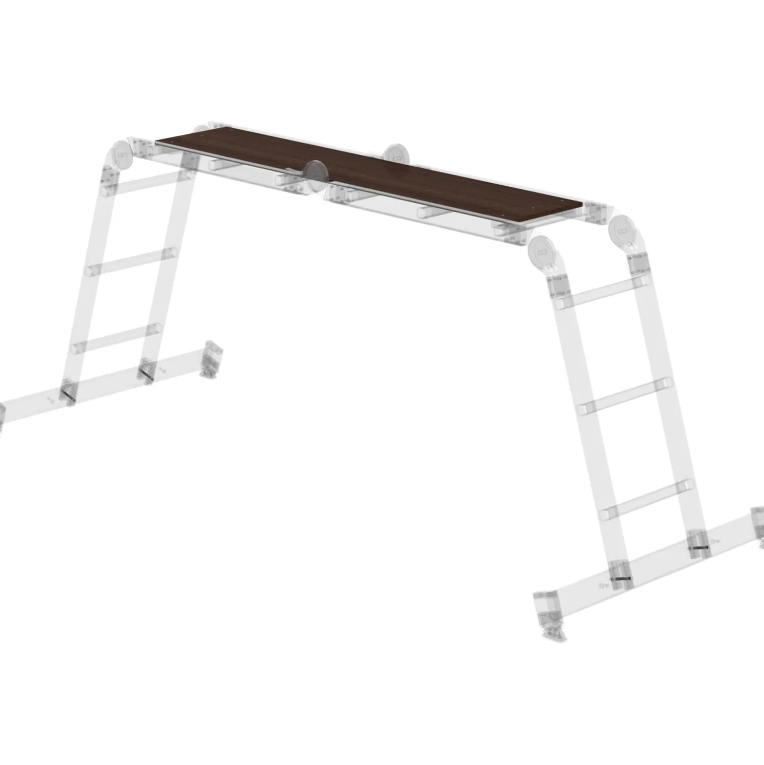Günzburger Steigtechnik Vielzweckleiter 4tlg. mit nivello-Traverse und Holzbelag 2 x 2 + 2 x 3 Sprossen - 031320