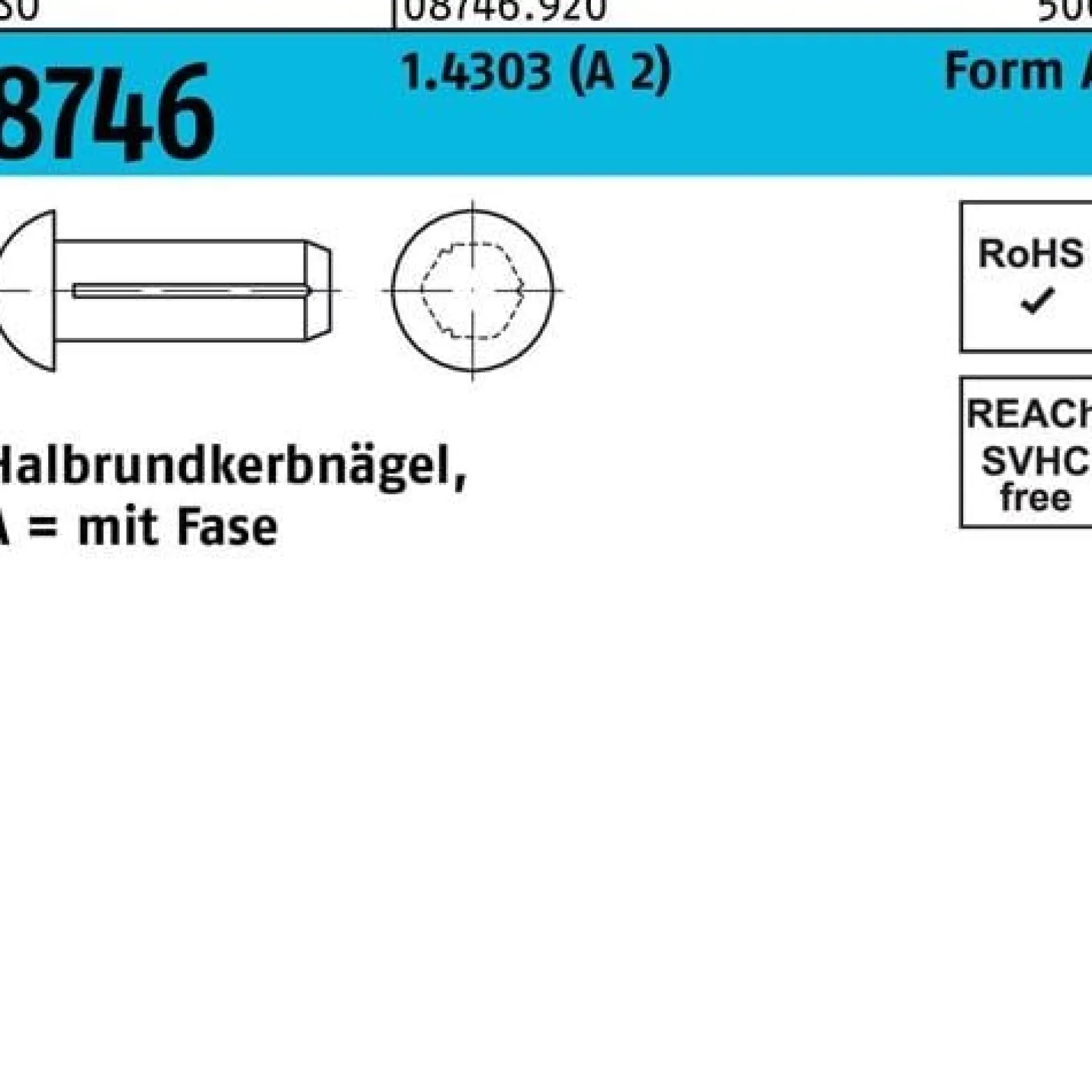 Halbrundkerbnagel ISO 8746 Fase 3x 12 1.4303 (A 2) 100 Stück
