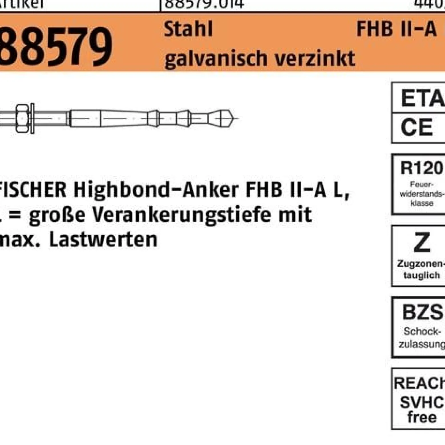 Highbond-Anker R 88579 M16x 125/30 Stahl galv.verz. 10 Stück FISCHER