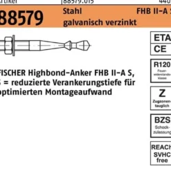 Highbond-Anker R 88579 M10x 60/60 Stahl galv.verz. 10 Stück FISCHER