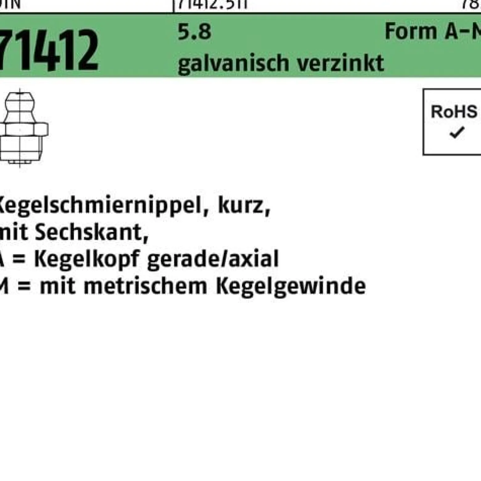 Kegelschmiernippel DIN 71412 FormA-M AM 6x1 SW 7 5.8 galv.verz. 100St.