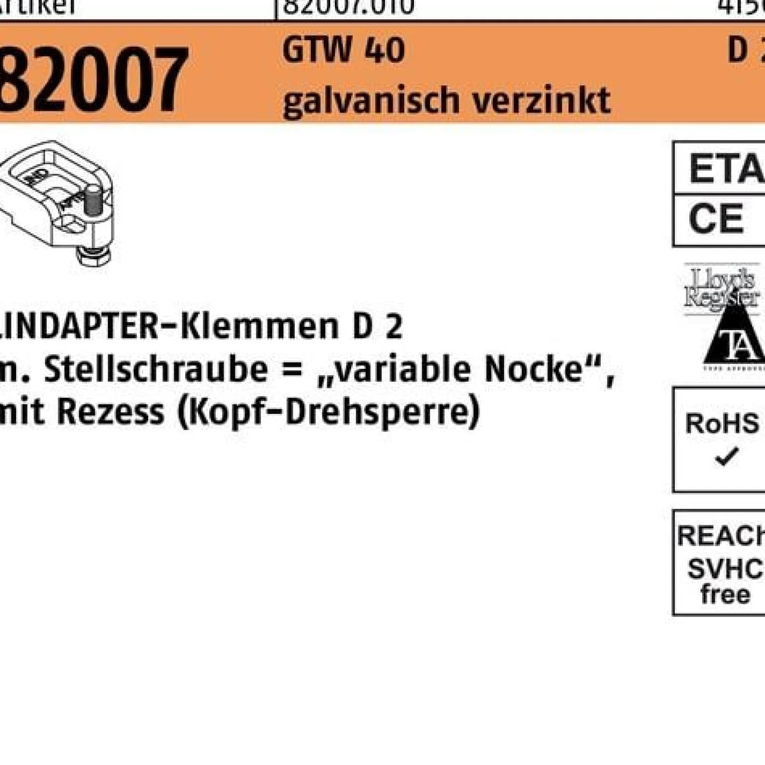 Klemmen R 82007 GTW 40 D2 M16/13 - 20 galv.verz. 1 Stück LINDAPTER