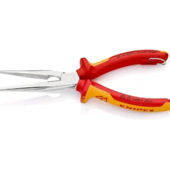 Knipex Flachrundzange mit Schneide/Befestigungsöse verchromt, isoliert mit Mehrkomponenten-Hüllen, VDE-geprüft; mit integrierter isolierter Befestigungsöse zum Anbringen einer Absturzsicherung 200 mm - 2616200TBK