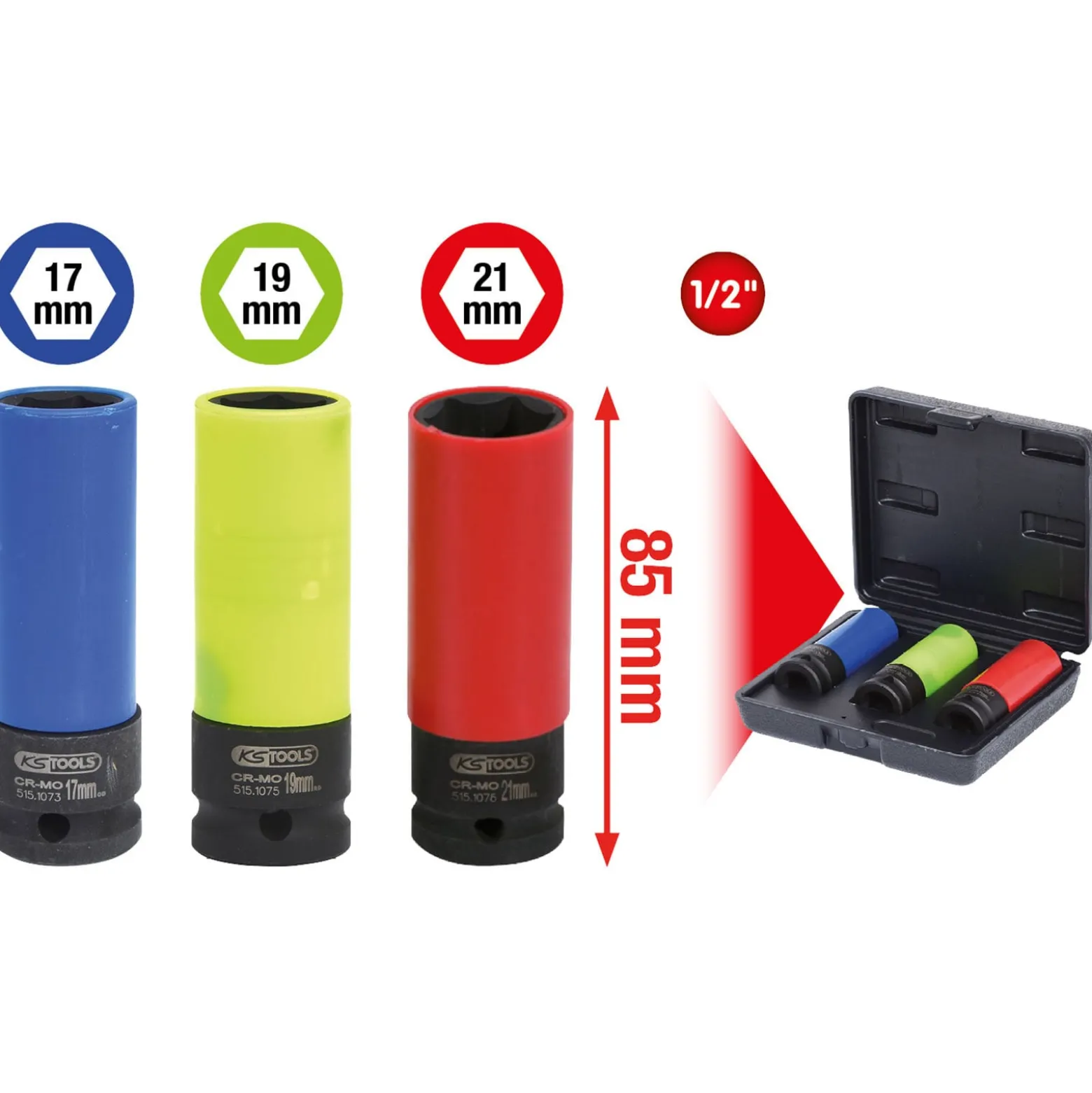 KS TOOLS 1/2" Alu-Felgen Kraft-Stecknuss-Satz robust 3tlg. - 515.1070