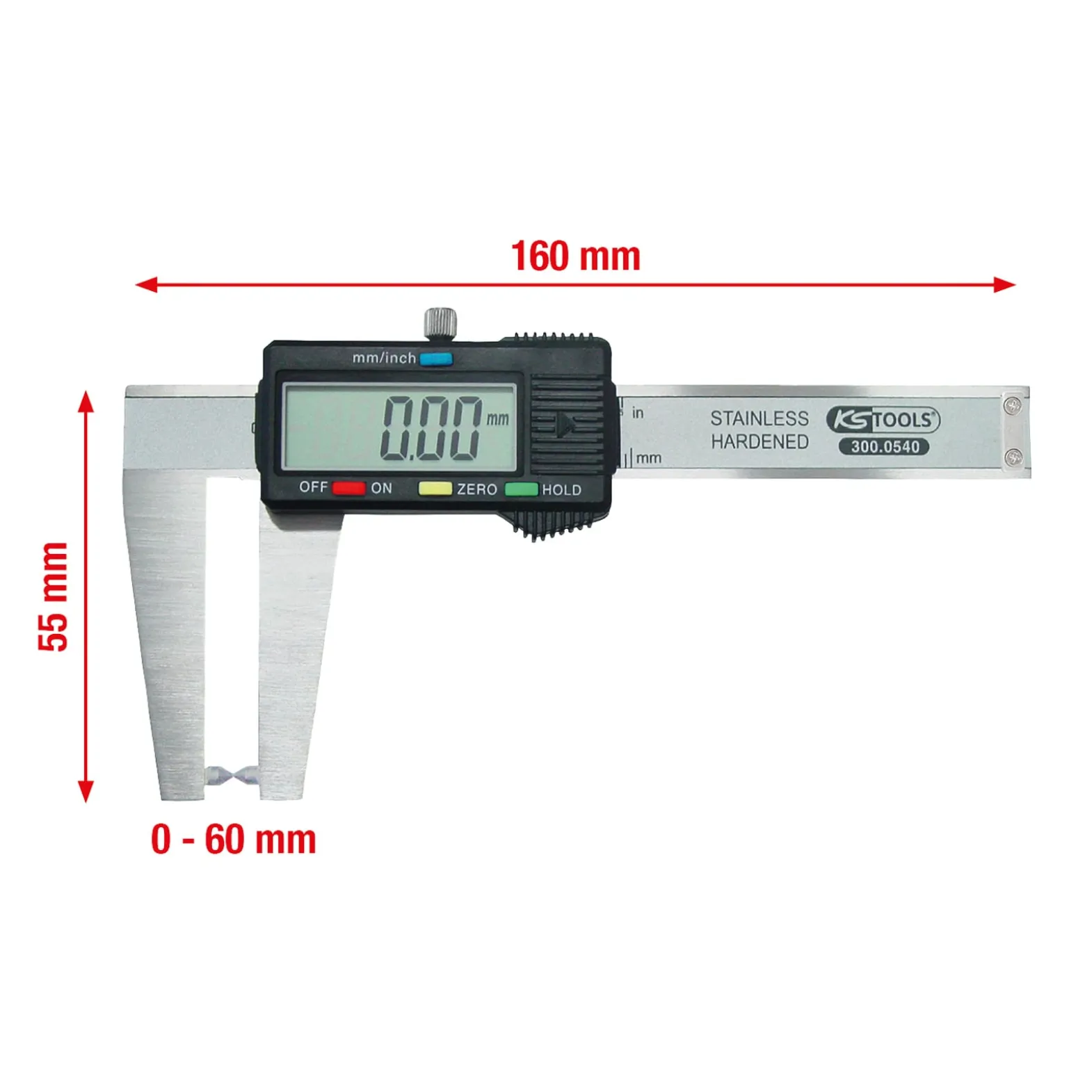KS TOOLS Digital-Bremsscheiben-Messschieber 0-60 mm 160 mm - 300.0540