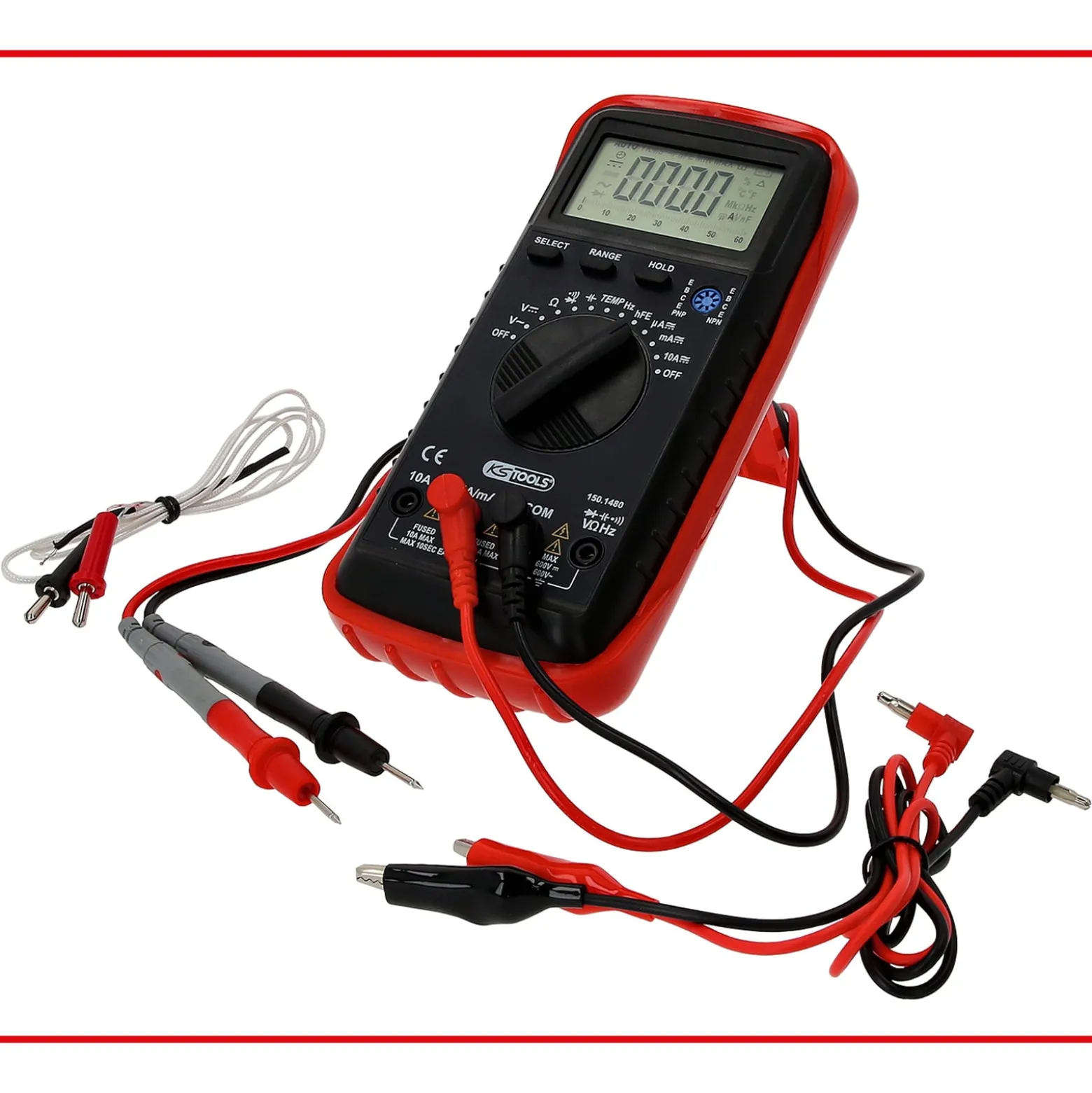KS TOOLS Digital Multimeter inkl. Prüfspitzen und Krokodilklemmen - 150.1480