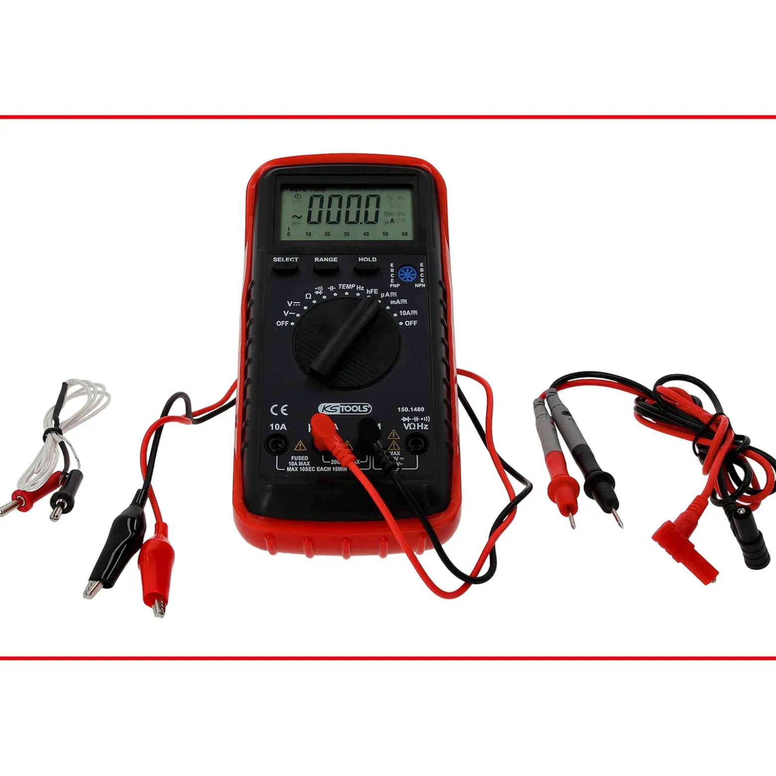 KS TOOLS Digital Multimeter inkl. Prüfspitzen und Krokodilklemmen - 150.1480
