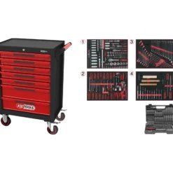 KS TOOLS ECOline SCHWARZ/ROT Werkstattwagen mit 7 Schubladen und 515 Premium-Werkzeugen - 897.7515