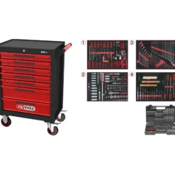 KS TOOLS ECOline SCHWARZ/ROT Werkstattwagen mit 7 Schubladen und 515 Premium-Werkzeugen - 897.7515