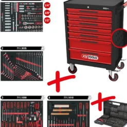 KS TOOLS ECOline SCHWARZ/ROT Werkstattwagen mit 7 Schubladen und 515 Premium-Werkzeugen - 897.7515