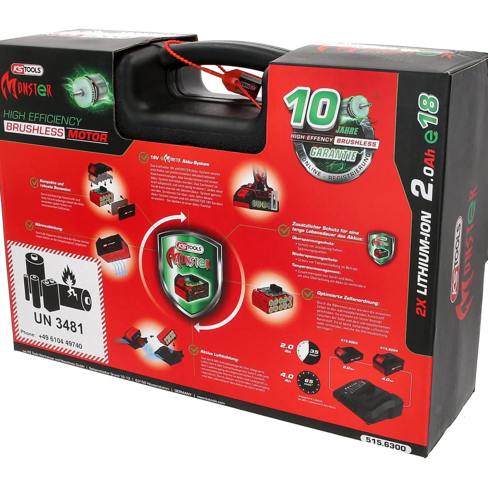 KS TOOLS eMONSTER Brushless-Akku-Schlag-Bohr-Schrauber-Satz 4tlg. - 515.6300