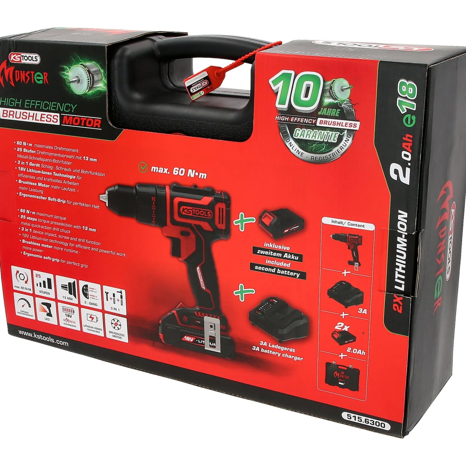 KS TOOLS eMONSTER Brushless-Akku-Schlag-Bohr-Schrauber-Satz 4tlg. - 515.6300
