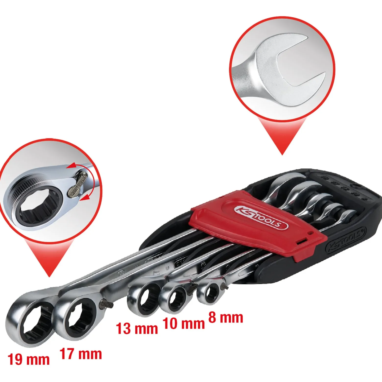 KS TOOLS GEARplus Ratschenringmaulschlüssel-Satz umschaltbar 5tlg. 8-19 mm - 503.4605