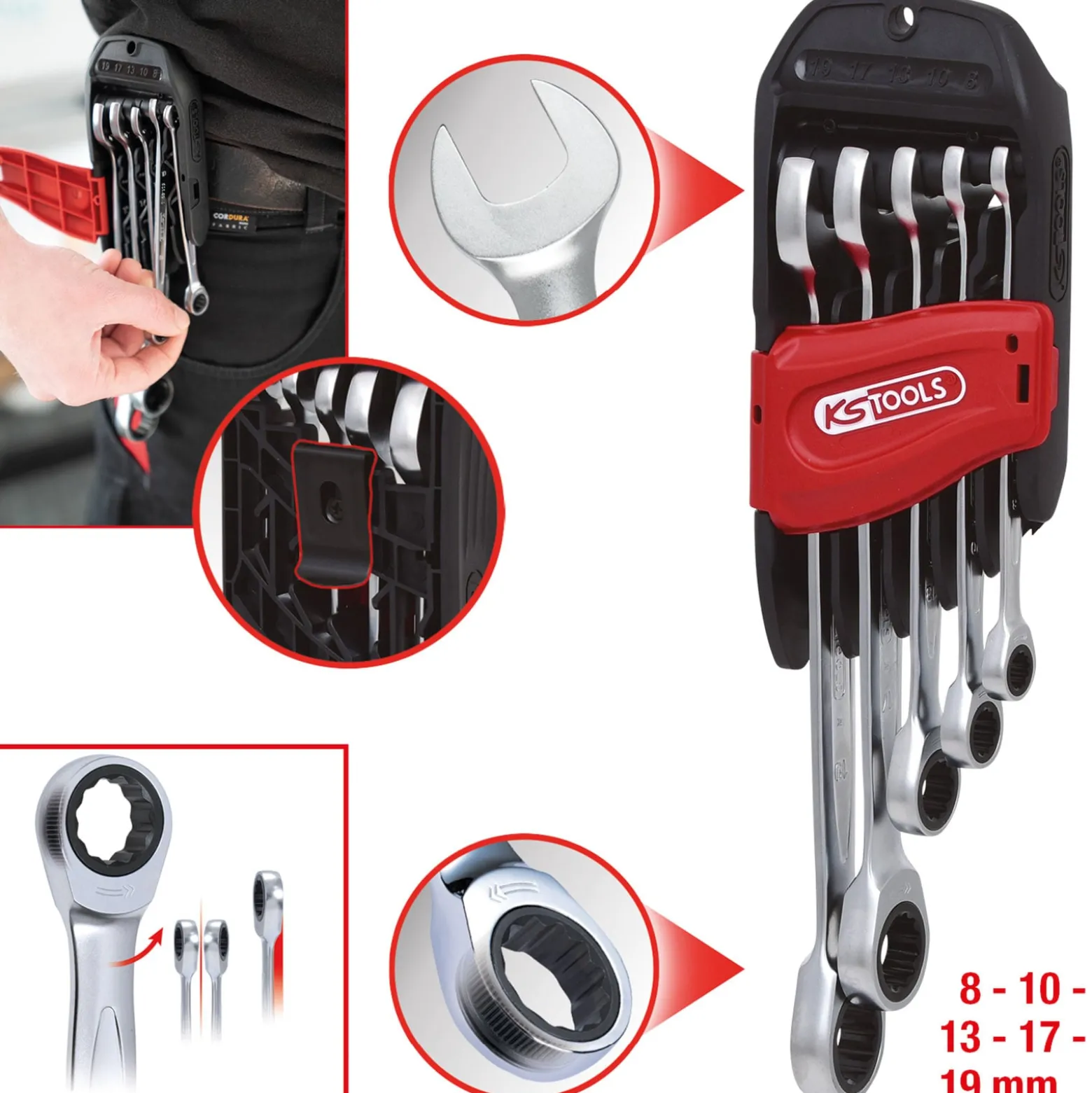 KS TOOLS GEARplus Ratschenringmaulschlüssel-Satz 5tlg. 8-19 mm - 503.4255