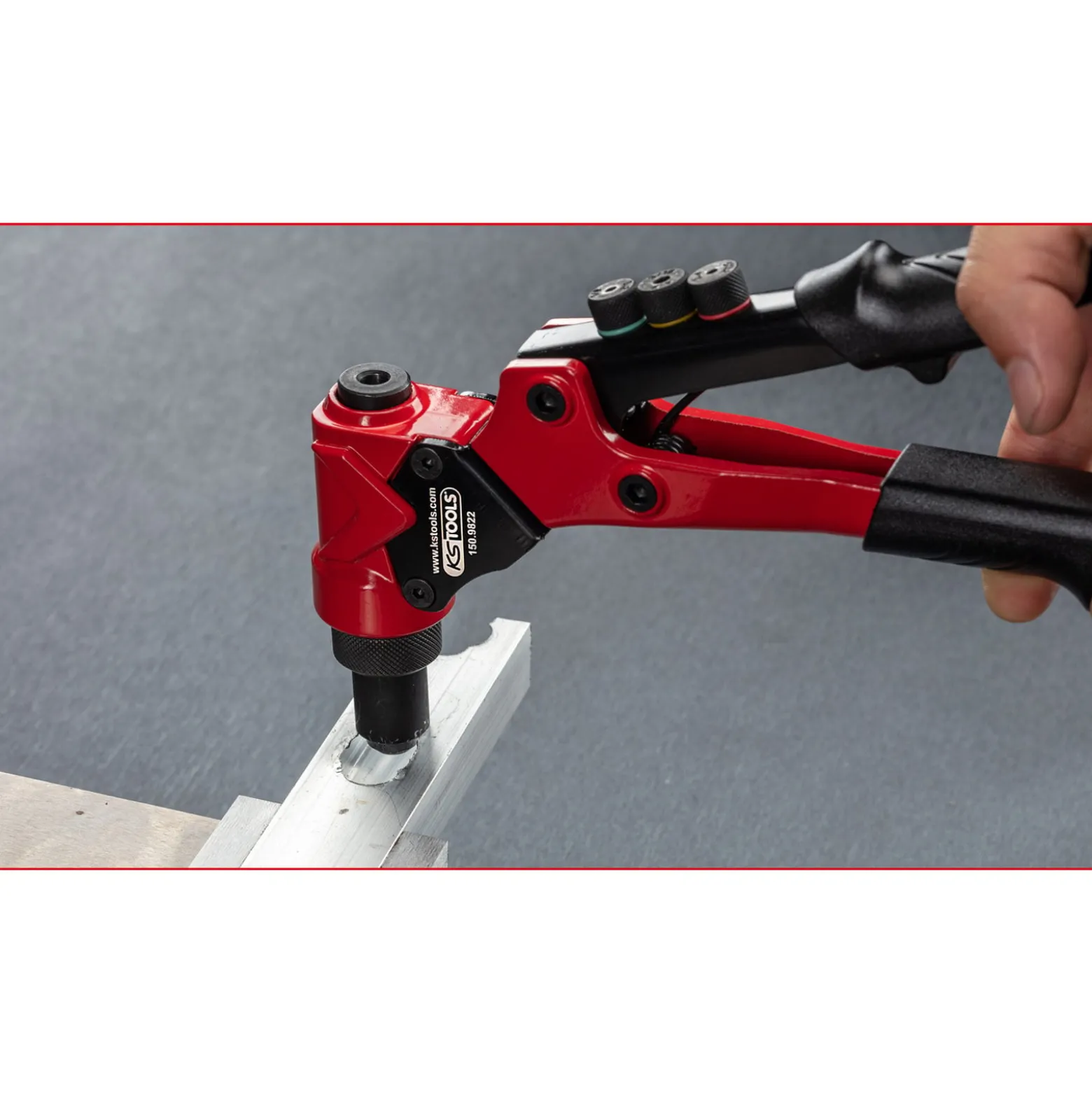 KS TOOLS 3 in 1 Handnietzangen-Satz, drehbar, 12-tlg. - 150.9820