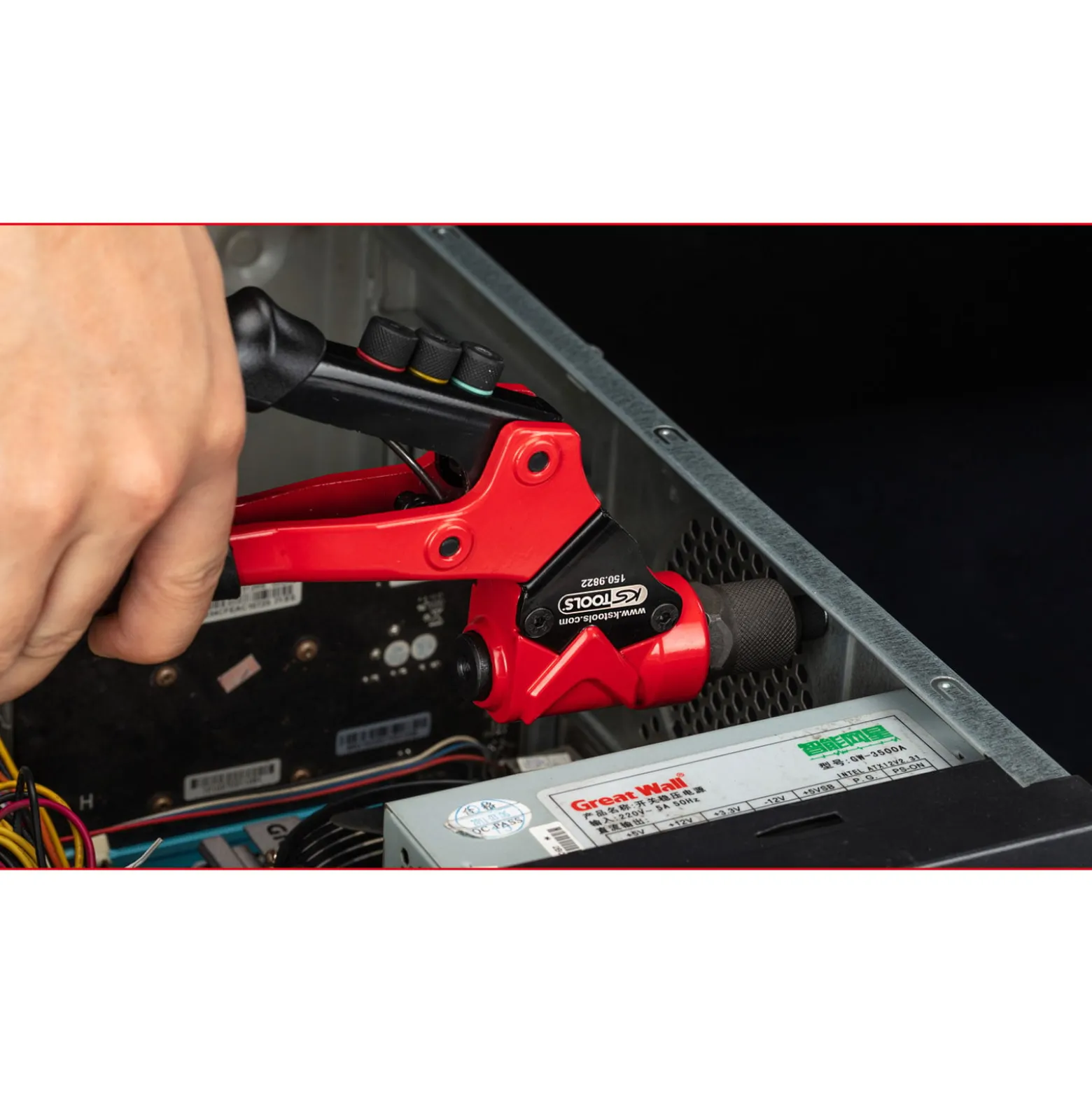 KS TOOLS 3 in 1 Handnietzangen-Satz, drehbar, 12-tlg. - 150.9820