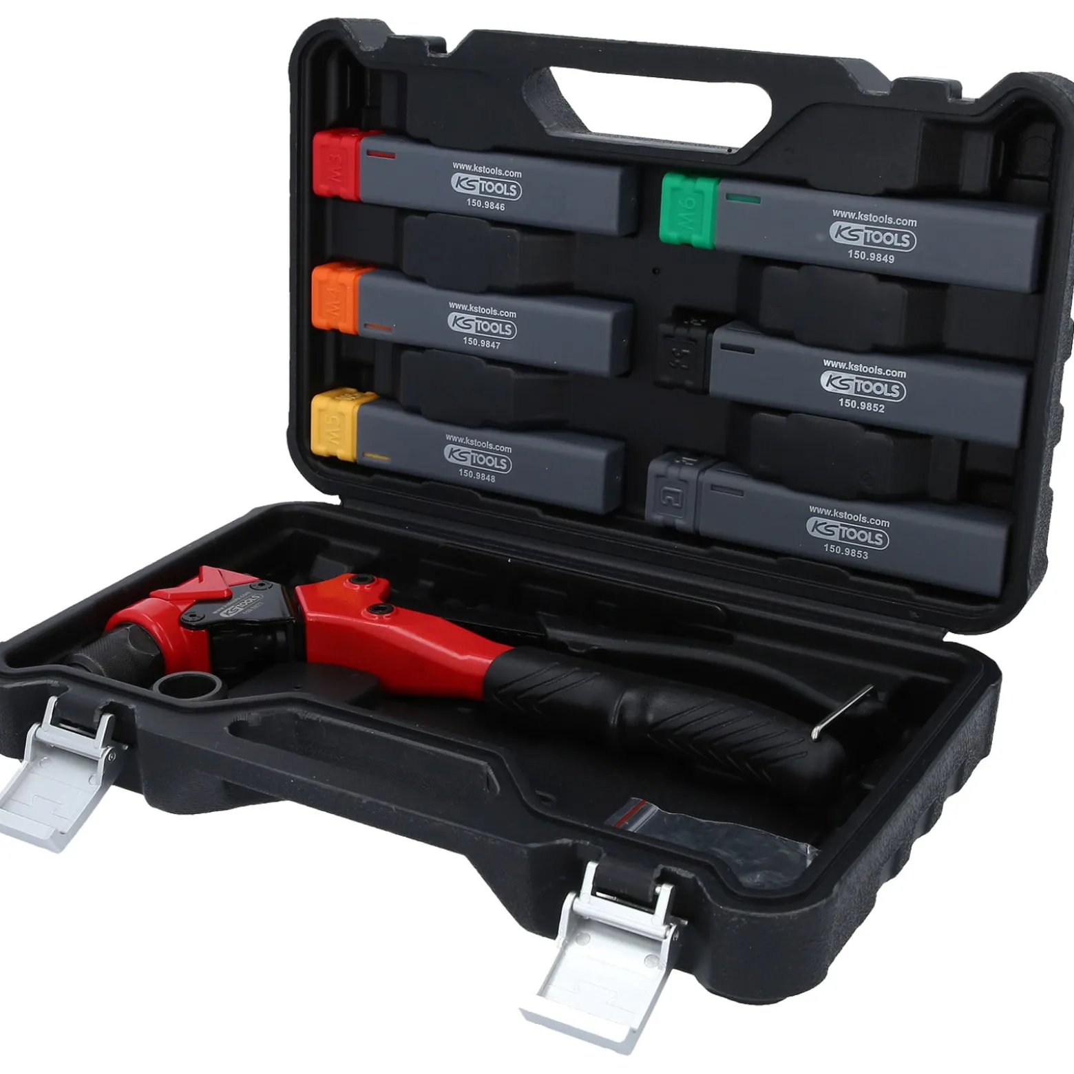 KS TOOLS 3 in 1 Handnietzangen-Satz, drehbar, 12-tlg. - 150.9820