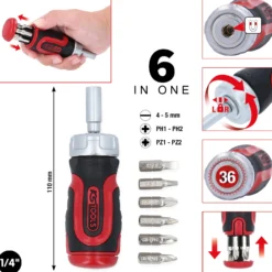 KS TOOLS 1/4" 6 in 1 Mini-Ratschen-Schraubendreher - 159.2025