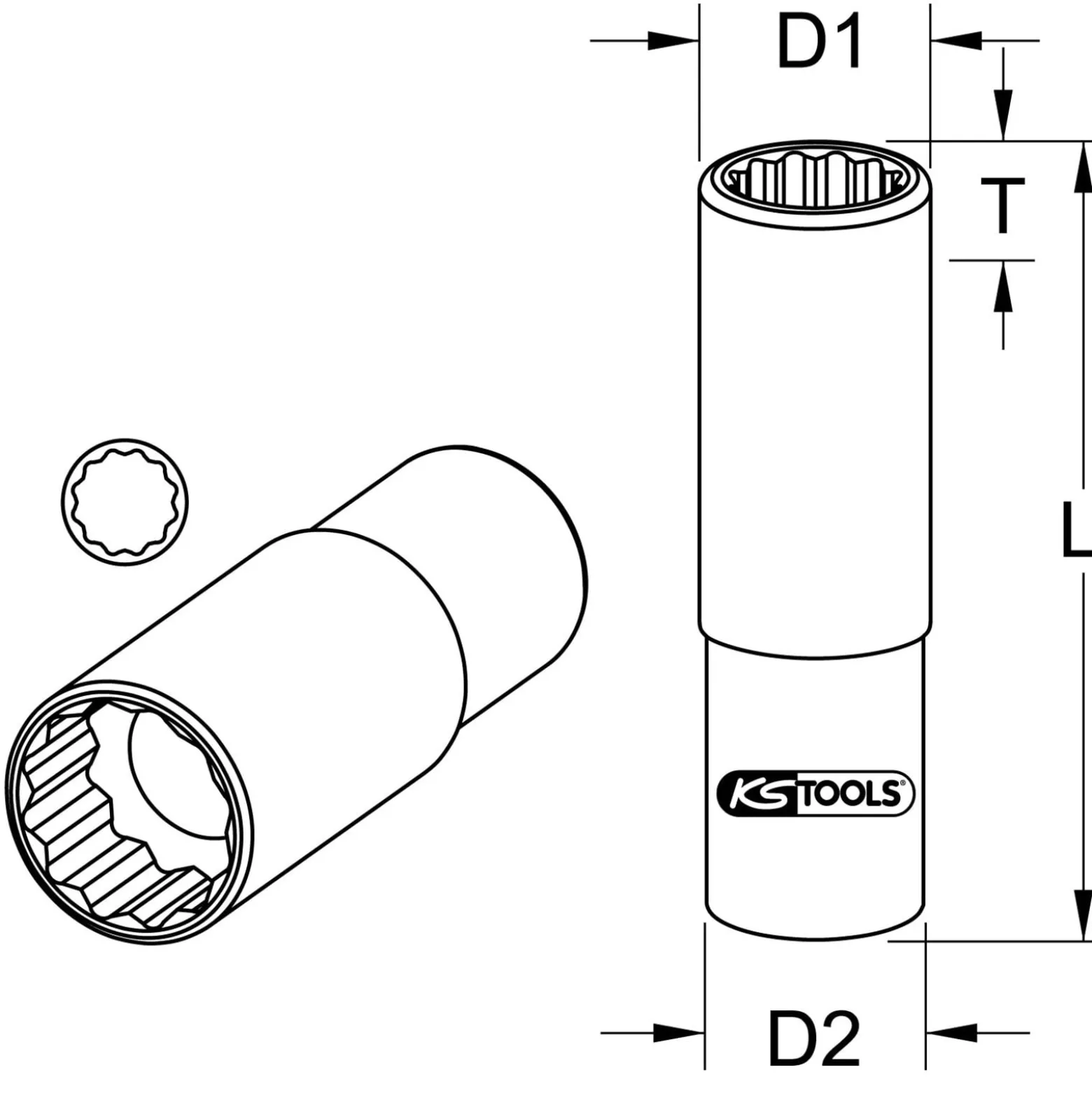 KS TOOLS 1/2" 12-kant-Stecknuss lang 30 mm - 917.1274