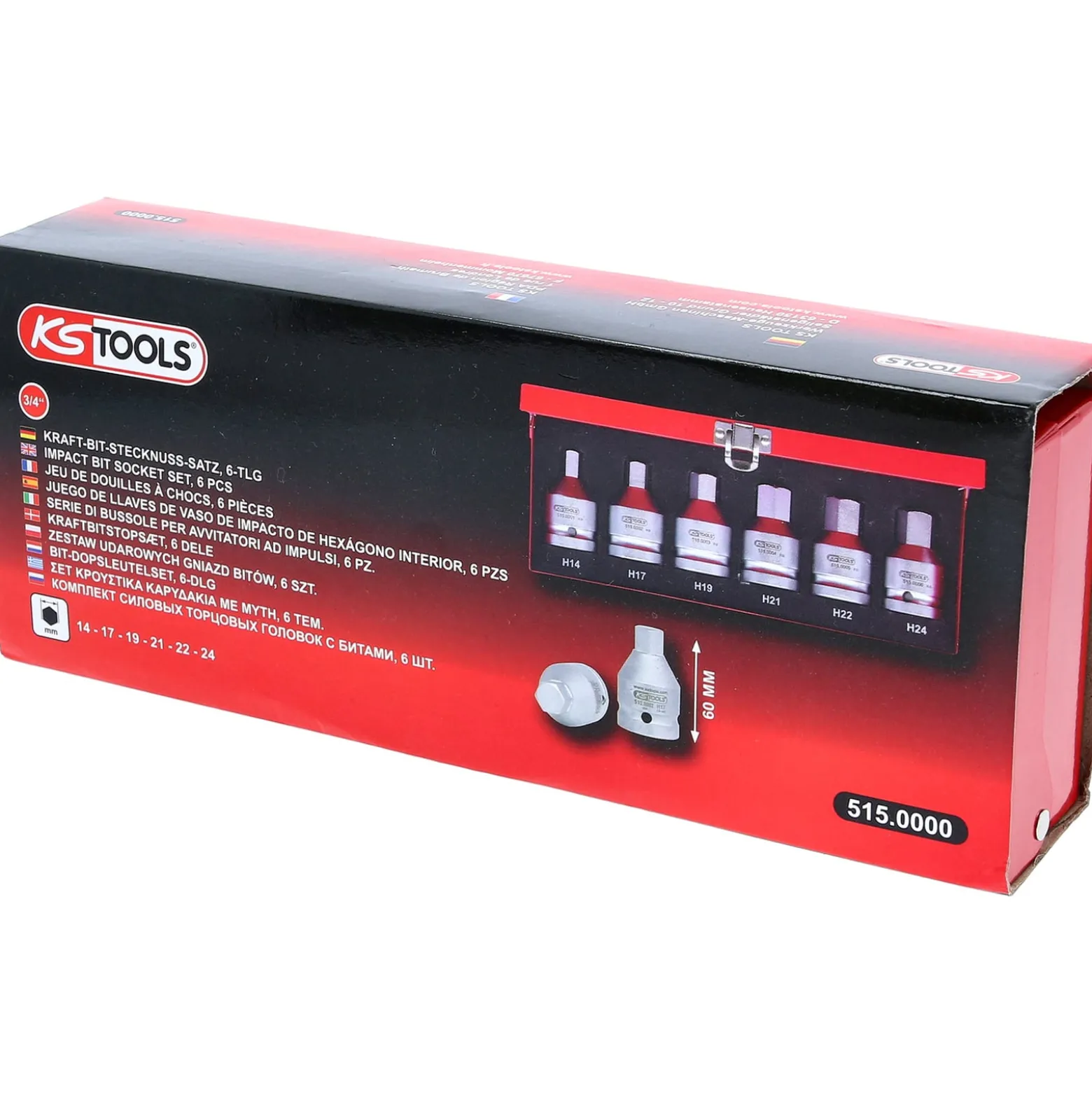 KS TOOLS 3/4" Kraft-Bit-Stecknuss-Satz 6tlg. 14-24 mm - 515.0000