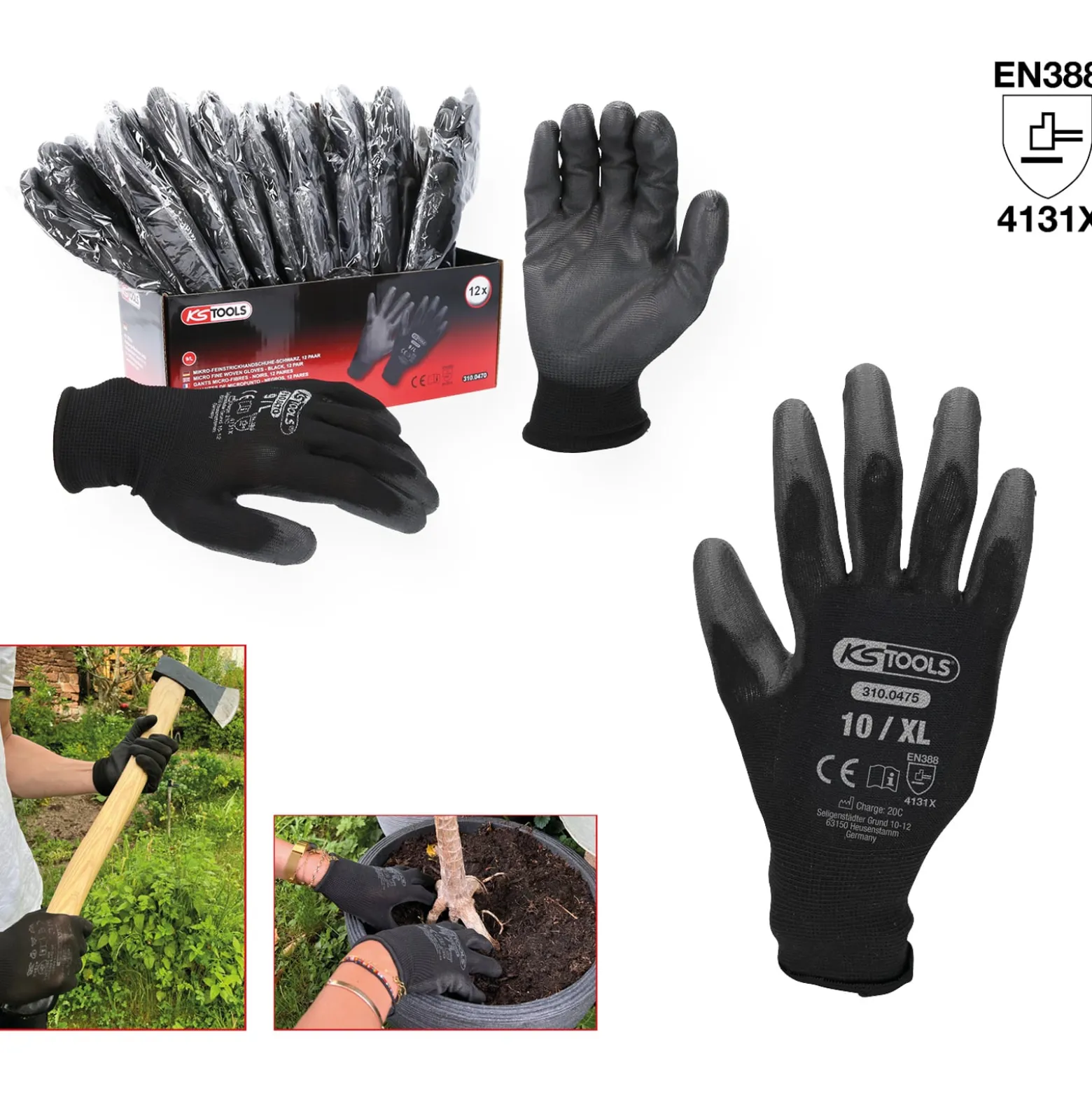 KS TOOLS Mikro-Feinstrickhandschuhe schwarz 10 12 Paar - 310.0475
