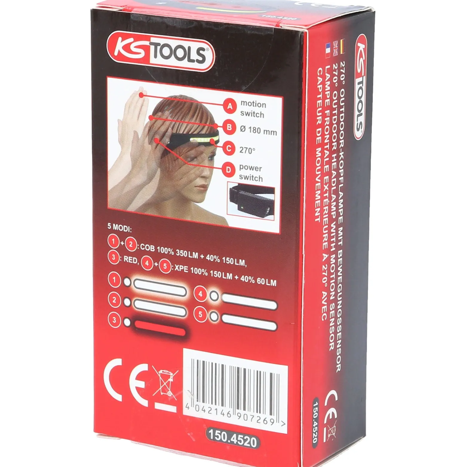 KS TOOLS 270° Outdoor-Kopflampe mit Bewegungssensor - 150.4520