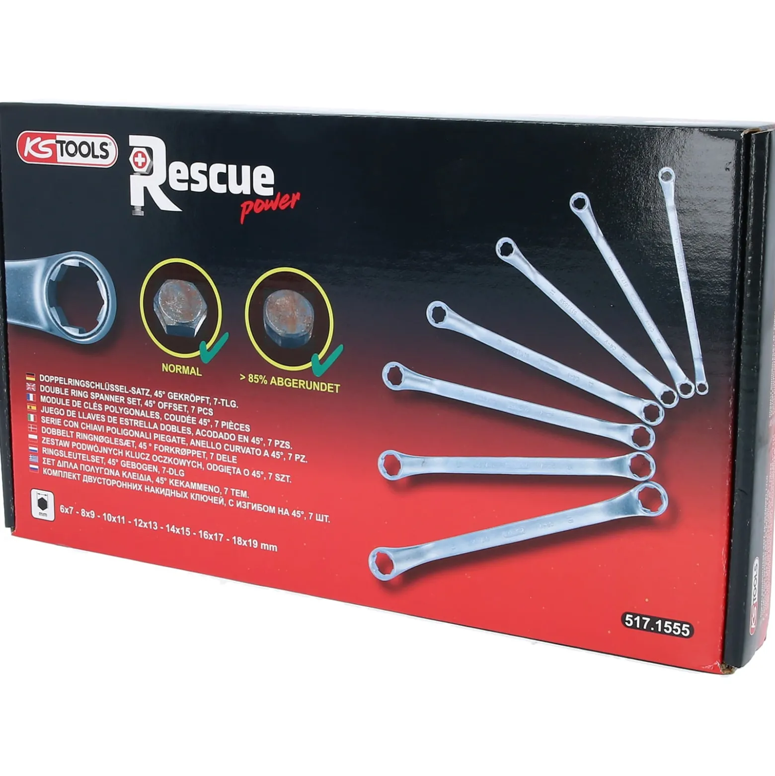 KS TOOLS RESCUEpower Doppel-Ringschlüssel-Satz gekröpft 7tlg. 6-19 mm - 517.1555