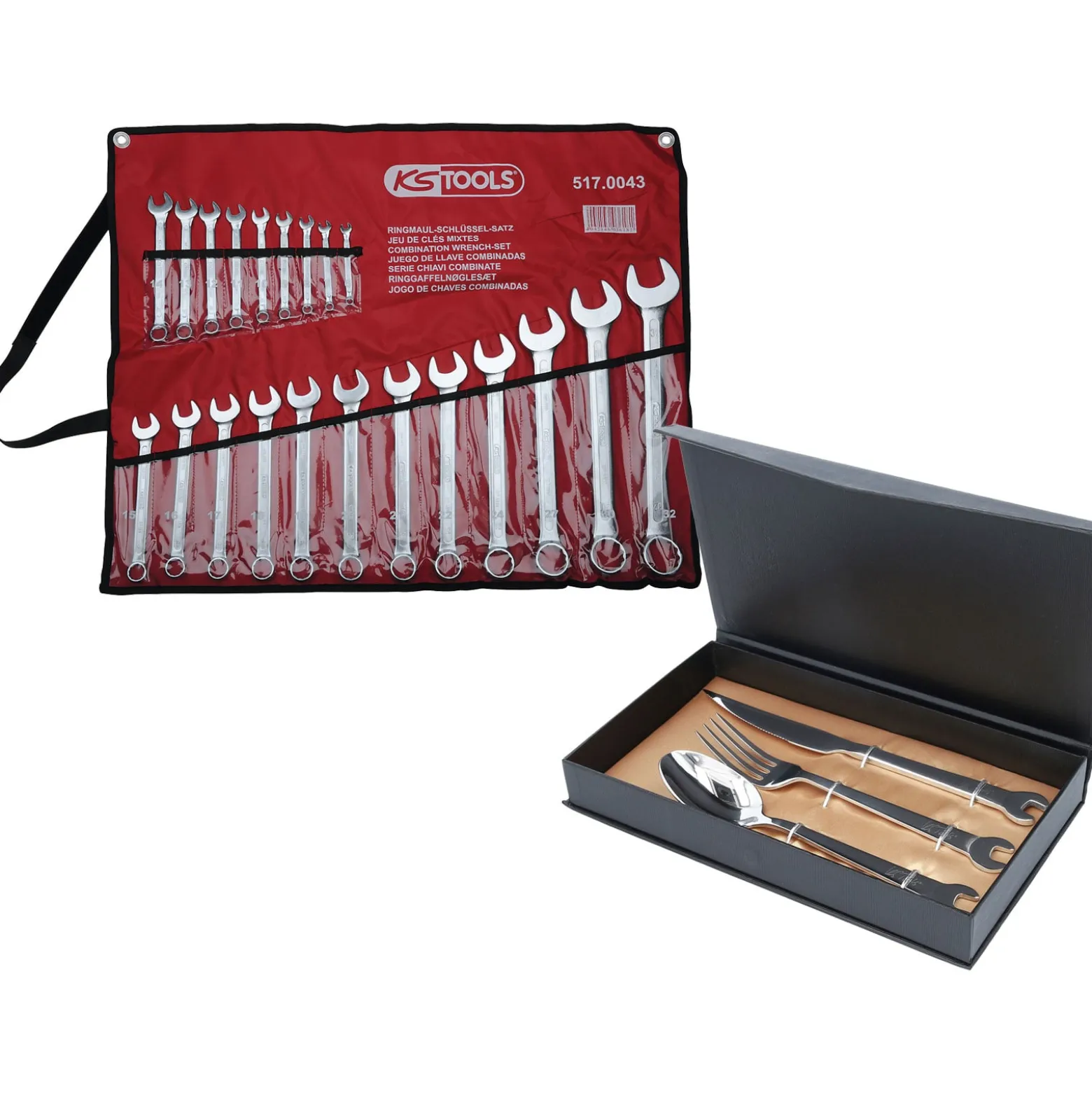 KS TOOLS Ringmaulschlüssel-Satz abgewinkelt 21tlg. 6 - 32 mm + GRATIS Besteck-Set 3tlg.