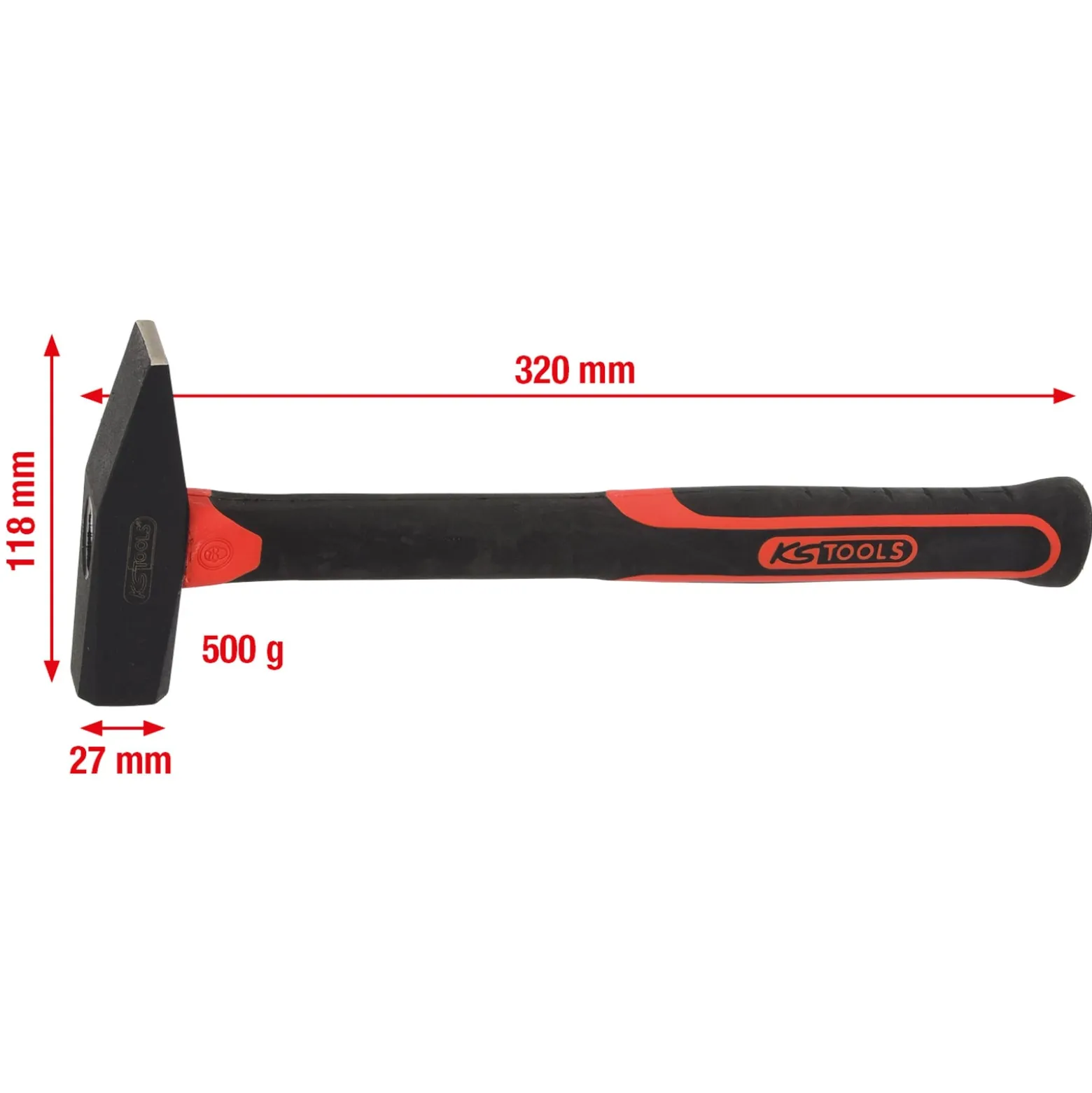 KS TOOLS Schlosserhammer mit Fiberglasstiel 500g - 142.1351