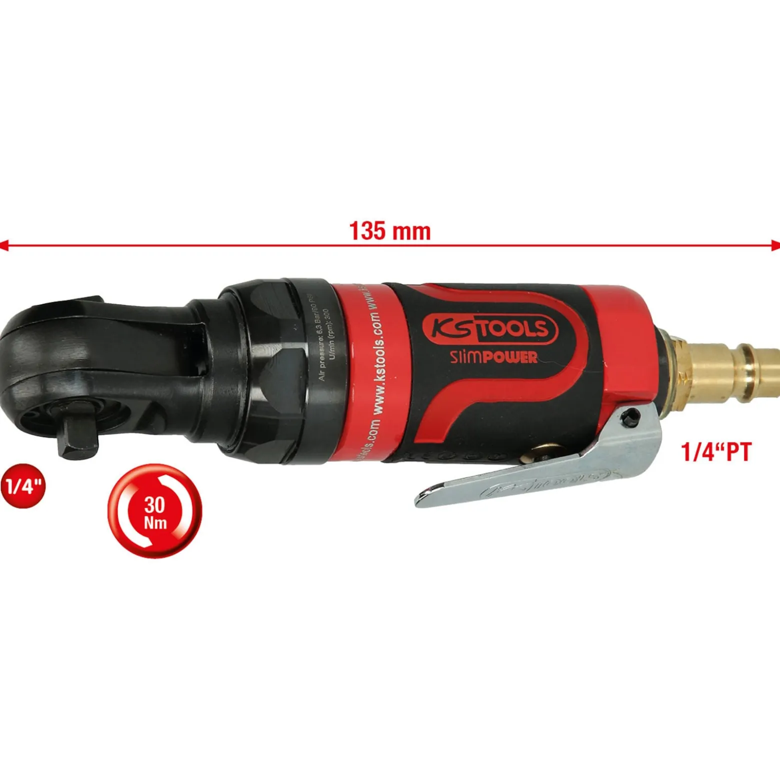 KS TOOLS 1/4" SlimPOWER Mini-Druckluft-Umschaltratsche 30 Nm - 515.5505