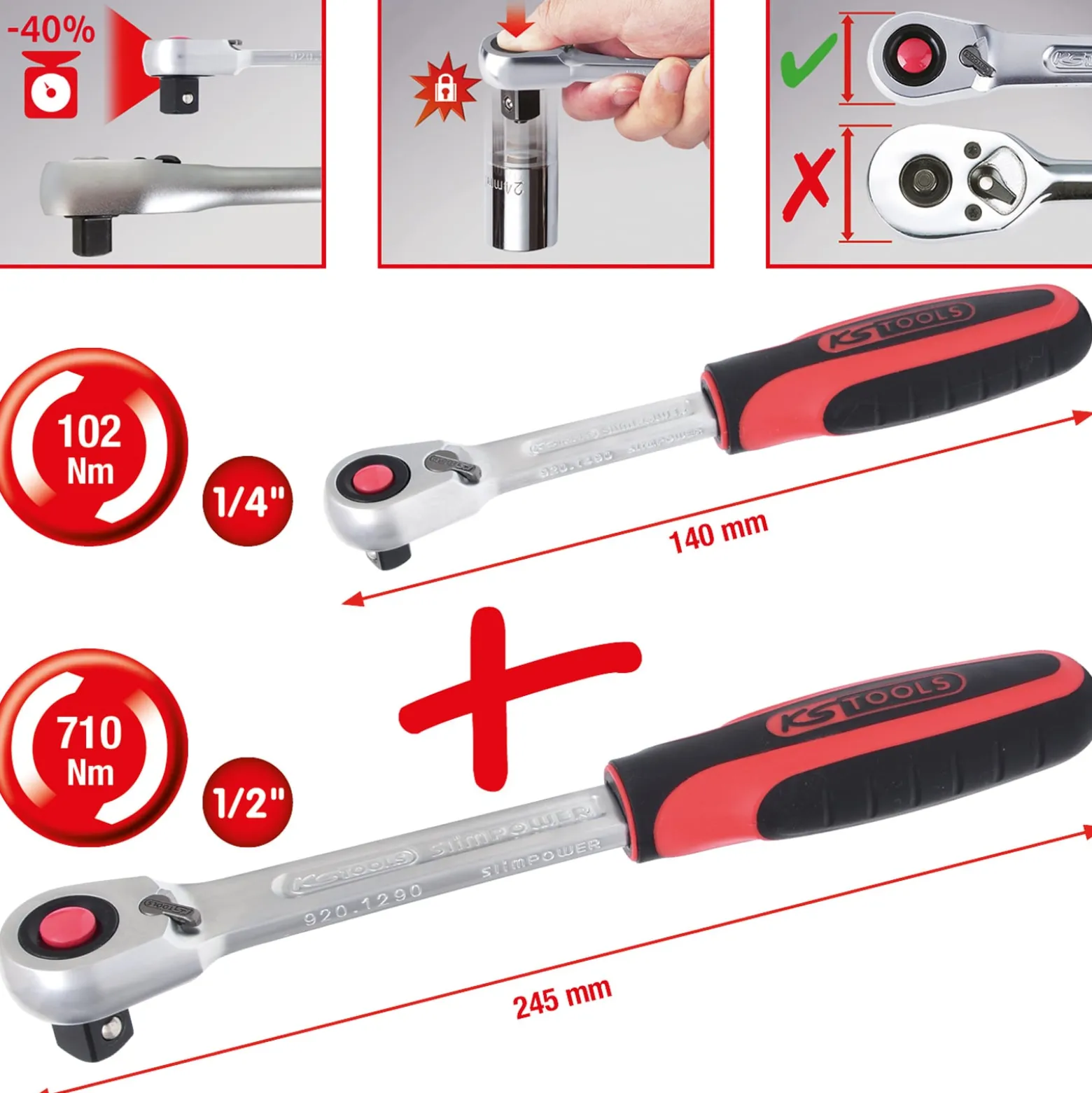 KS TOOLS SlimPOWER Umschaltknarren-Satz 2tlg. 1/4"+1/2" - 920.0002