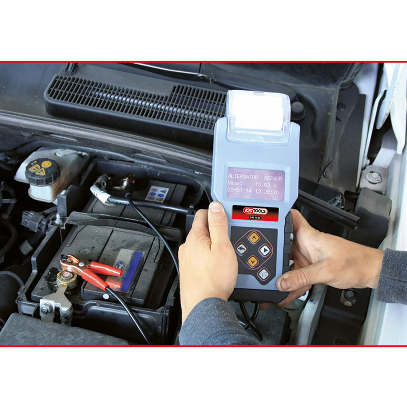 KS TOOLS 12V Digital-Batterie- und Ladesystemtester mit integriertem Drucker - 550.1646