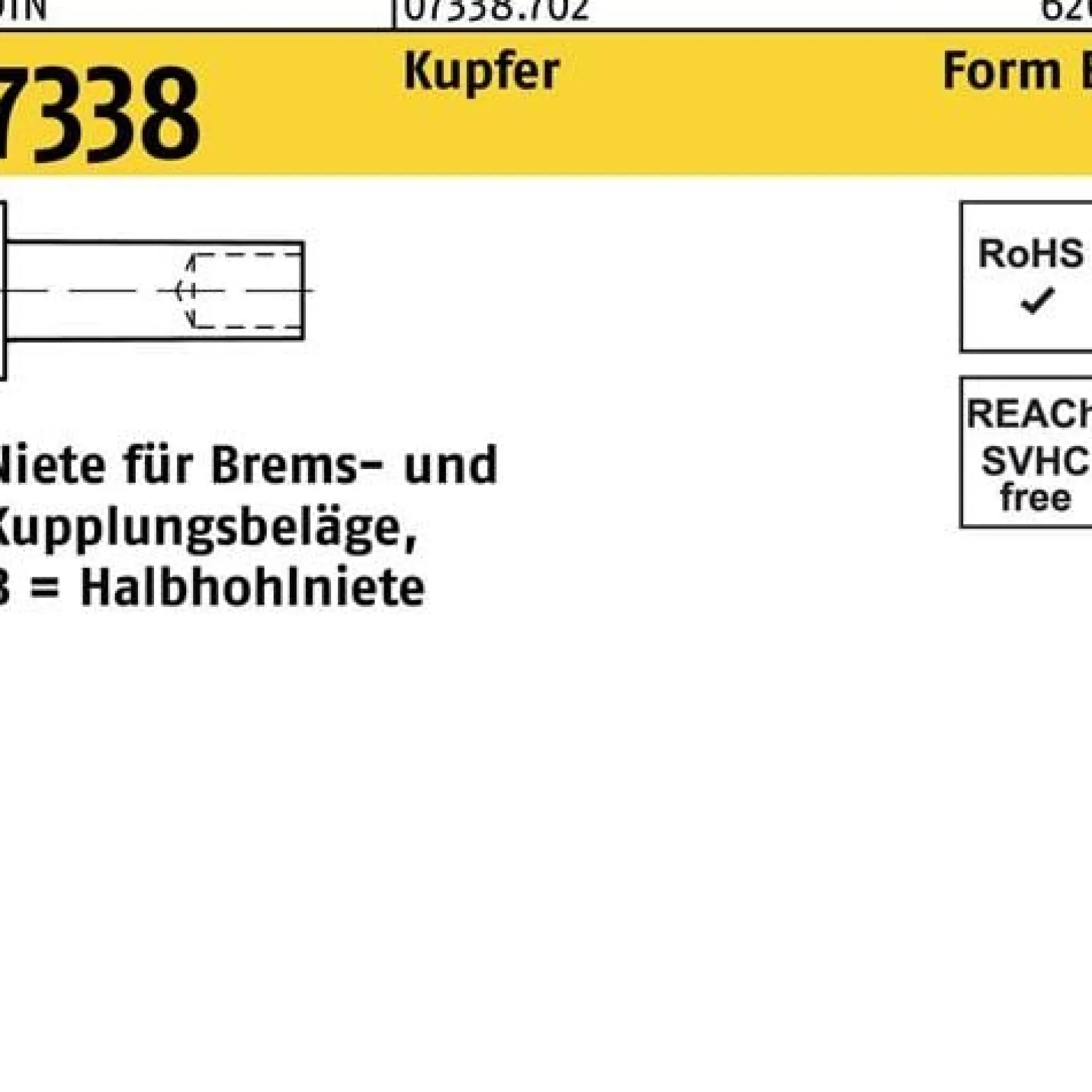 Niete DIN 7338 FormB B 5x 15 Kupfer 100 Stück