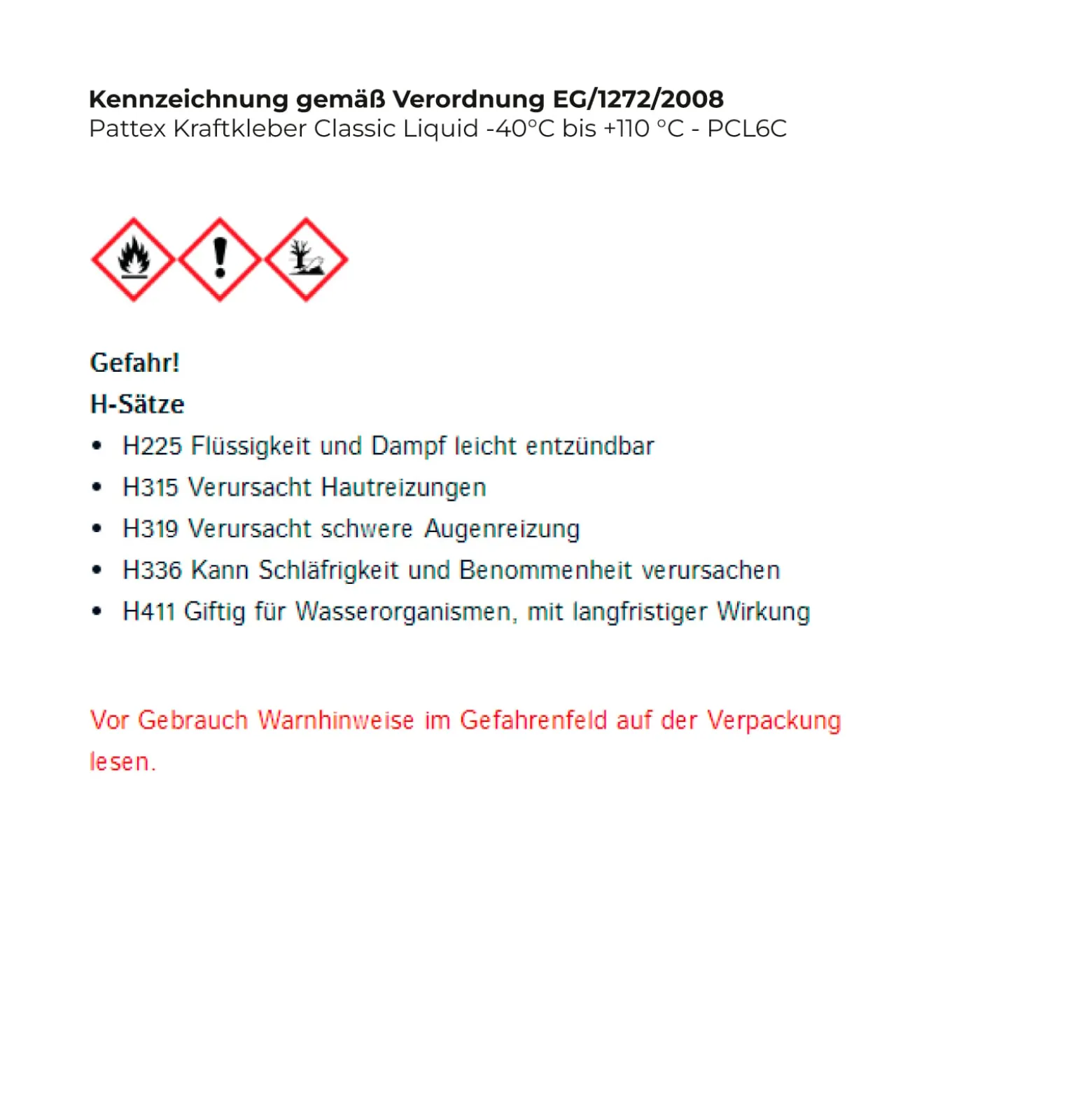 Pattex Kraftkleber Classic Liquid -40°C bis +110 °C - PCL6C