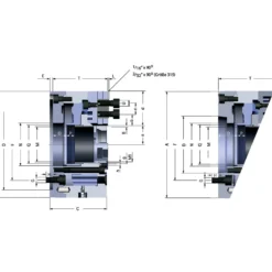 Röhm Kraftspannfutter KFD-HS 200, 2-Backen, Spitzverzahnung 90°, Zylindrische Zentrieraufnahme 170 - 147285