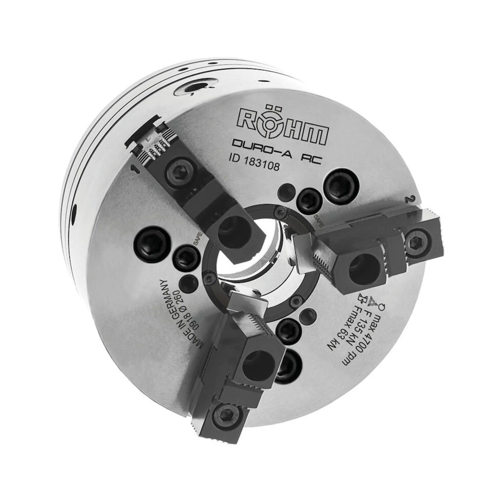 Röhm Kraftspannfutter KFD-HS 200, 2-Backen, Spitzverzahnung 90°, Zylindrische Zentrieraufnahme 170 - 147285