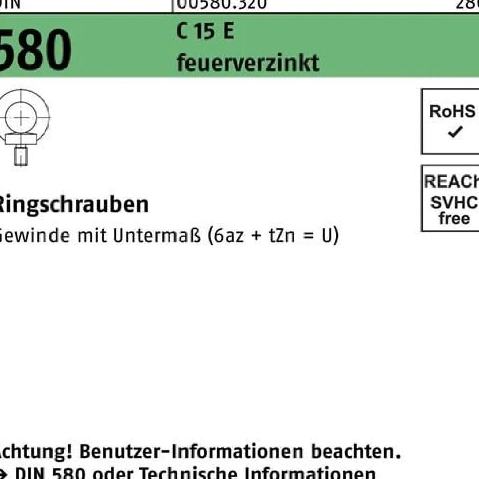Ringschraube DIN 580 M12 C 15 E feuerverz. 10 Stück