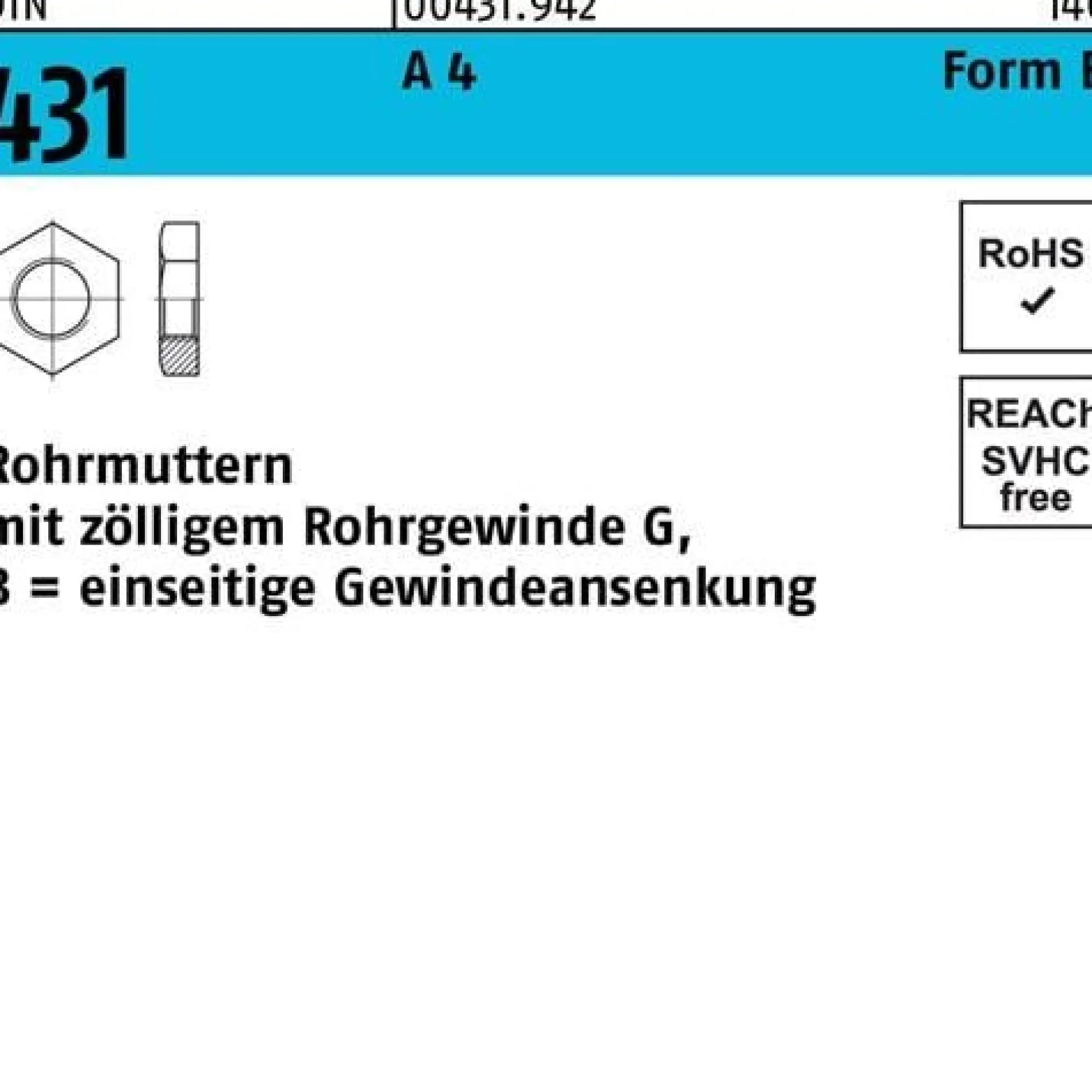 Rohrmutter DIN 431 BG 1 A 4 10 Stück