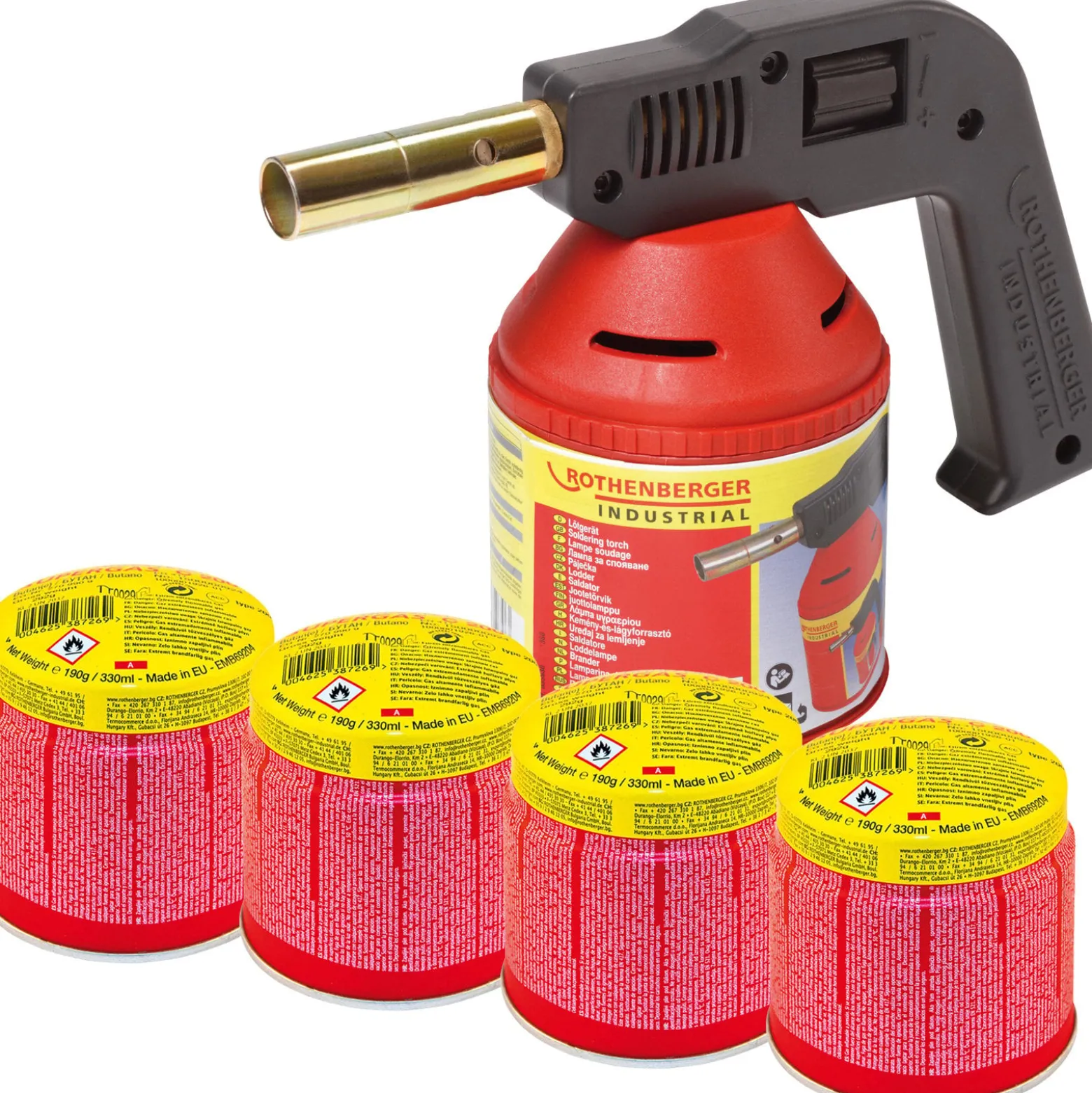 ROTHENBERGER Industrial RoFlame Premium Lötlampe 1.750 °C inkl. 4x C200 Kartusche 330 ml mit ILL System - 1000000981