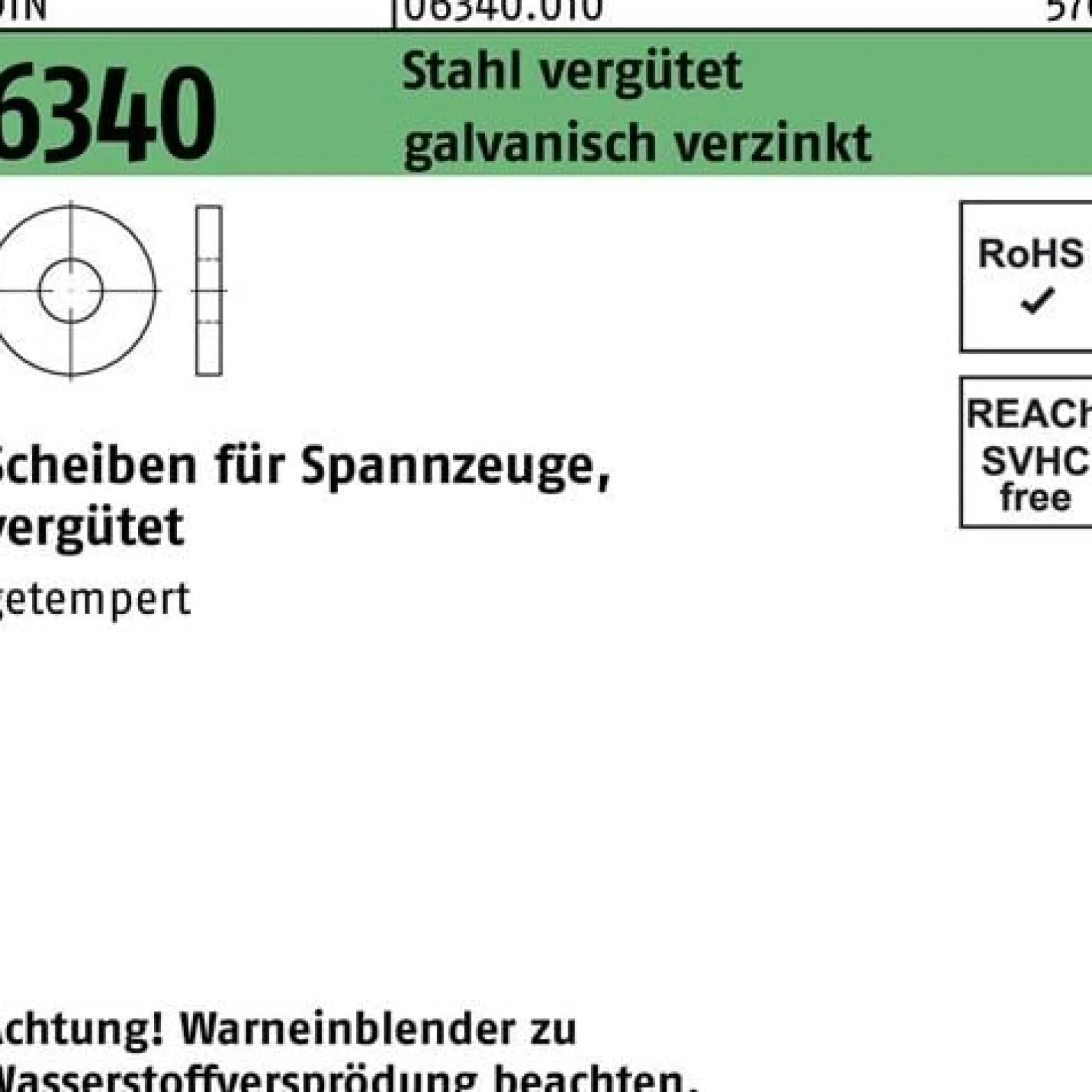 Scheibe DIN 6340 21x 50x 6 Stahl vergütet galv.verz. 25 Stück