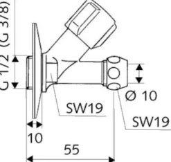 SCHELL Schrägsitzventil COMFORT kurze Bauform, 1/2Zoll, chrom
