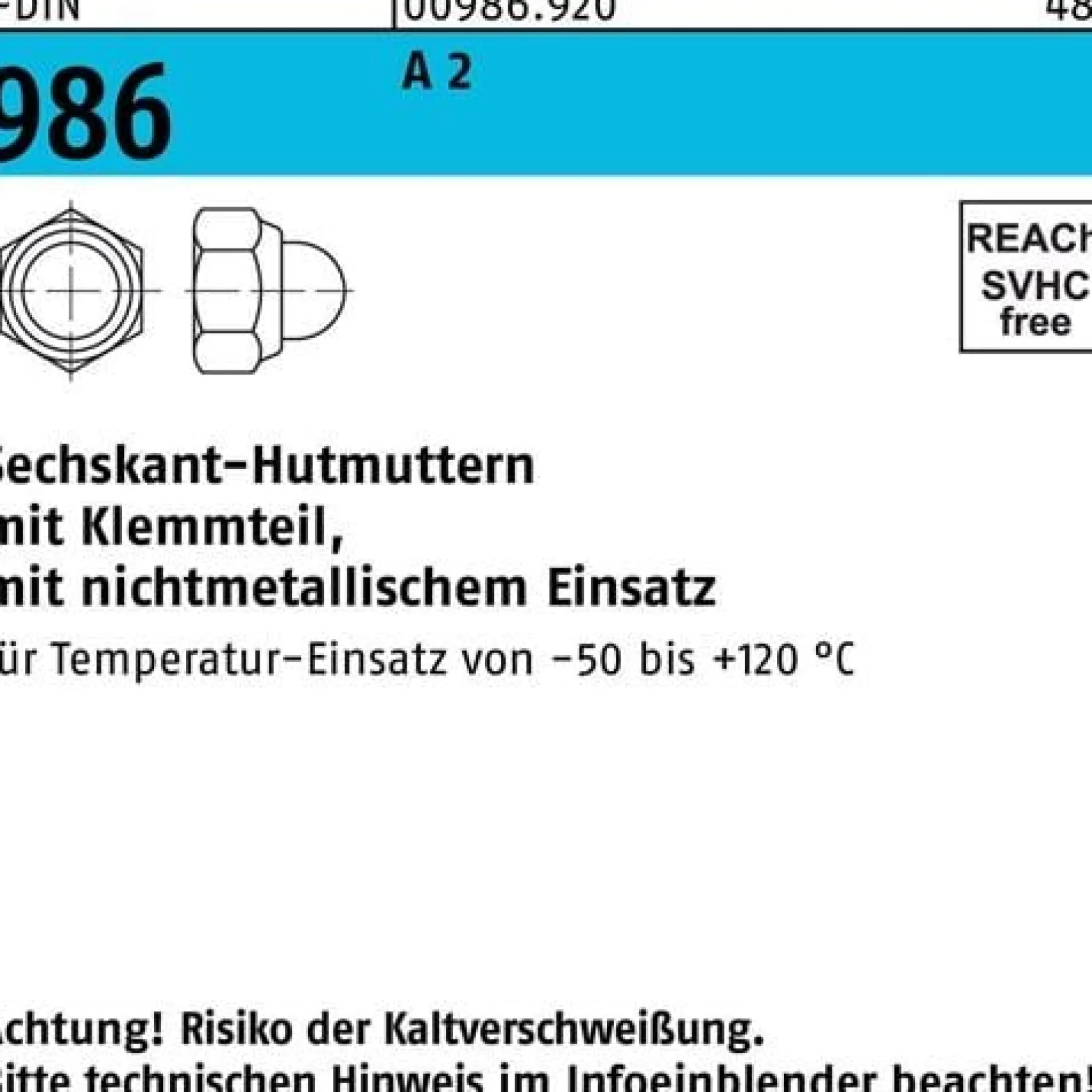 Sechskanthutmutter DIN 986 Klemmteil M16 A 2 25 Stück