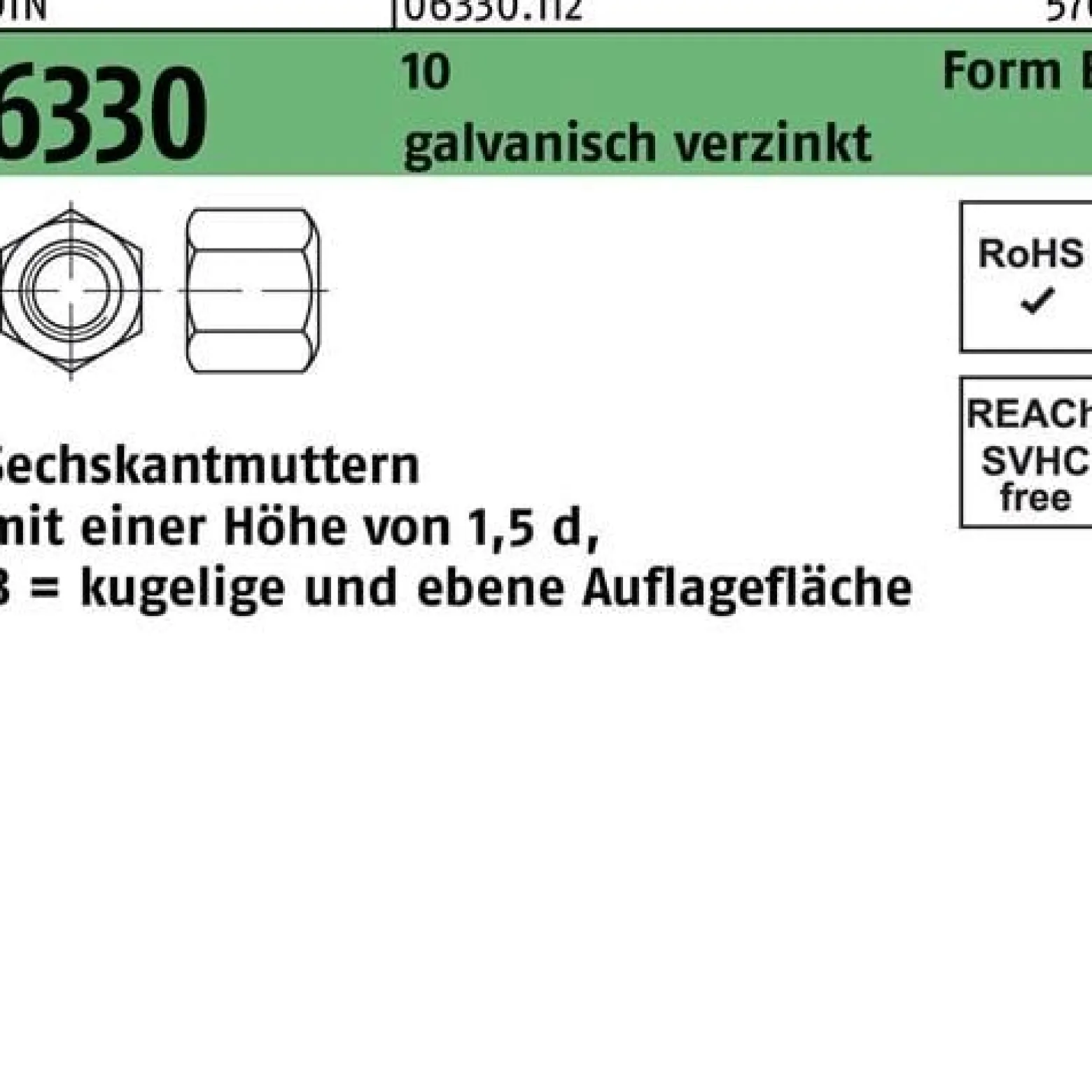 Sechskantmutter DIN 6330 FormB BM 6 SW 10 10 galv.verz. 50 Stück