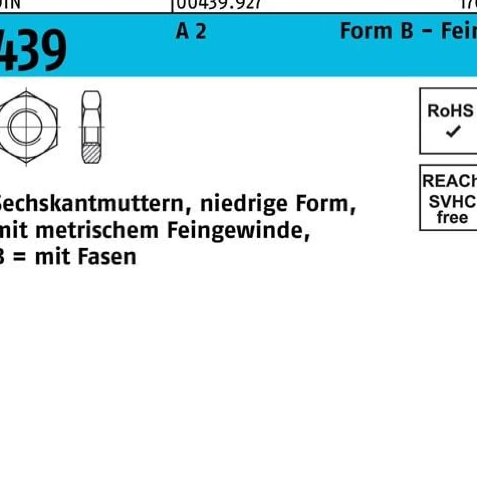 Sechskantmutter DIN 439/ISO 4035 FormB BM 12x 1,5 A 2 50 Stück