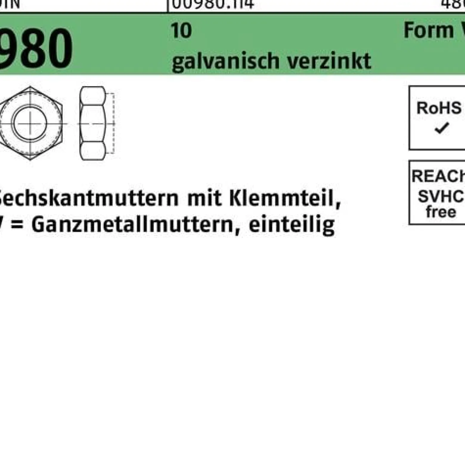 Sechskantmutter DIN 980 Klemmteil VM 8 10 galv.verz. 100 Stück
