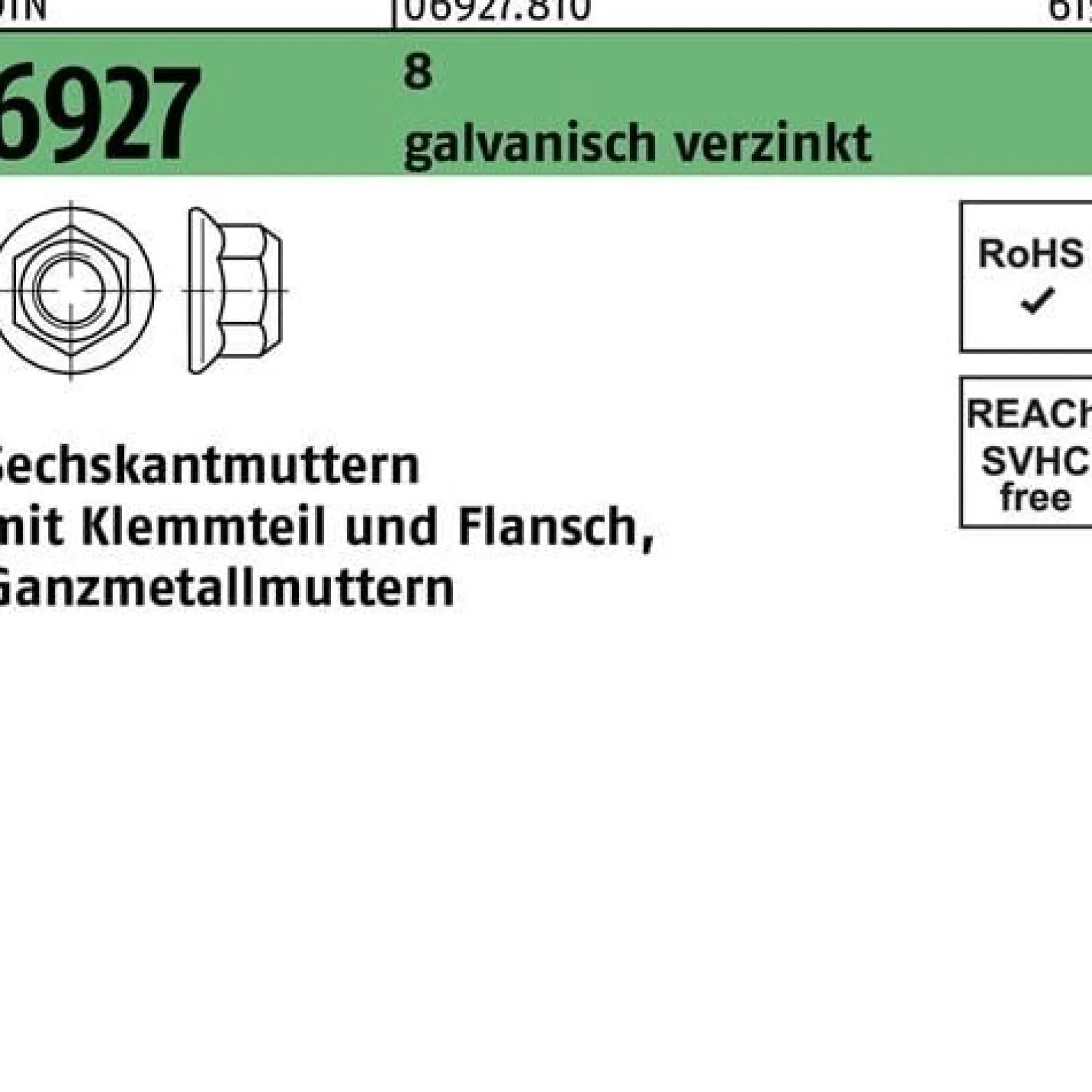 Sechskantmutter DIN 6927 Klemmteil/Flansch M12 8 galv.verz. 100Stück