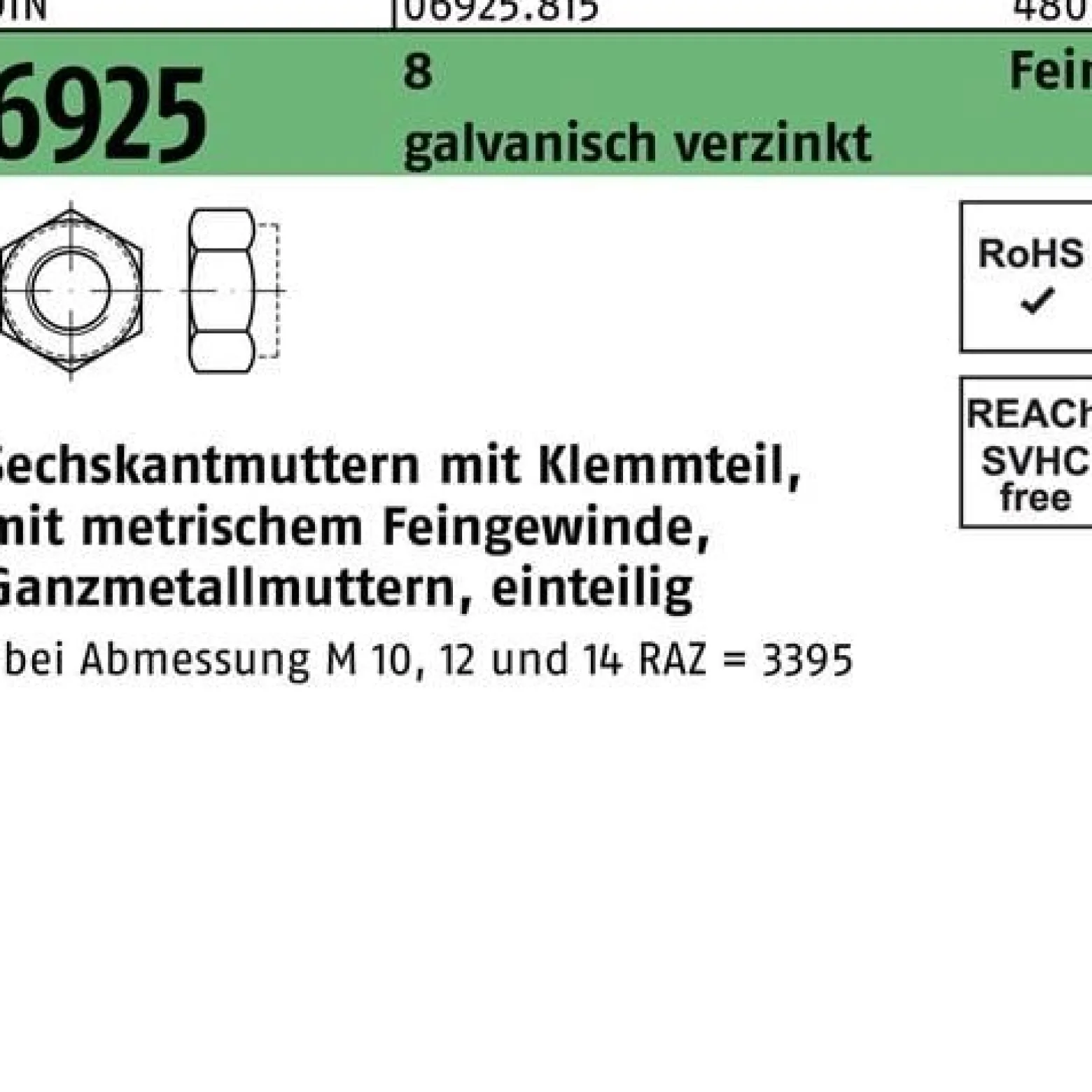 Sechskantmutter DIN 6925 Klemmteil M30x 2 8 galv.verz. 10 Stück